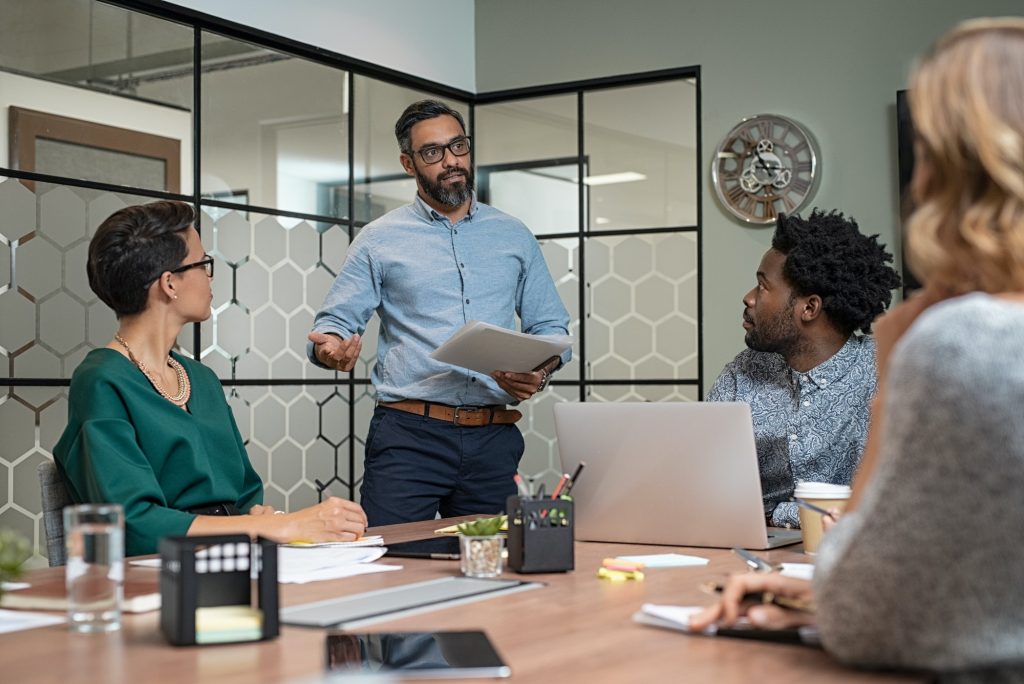 Man giving a successful presentation 