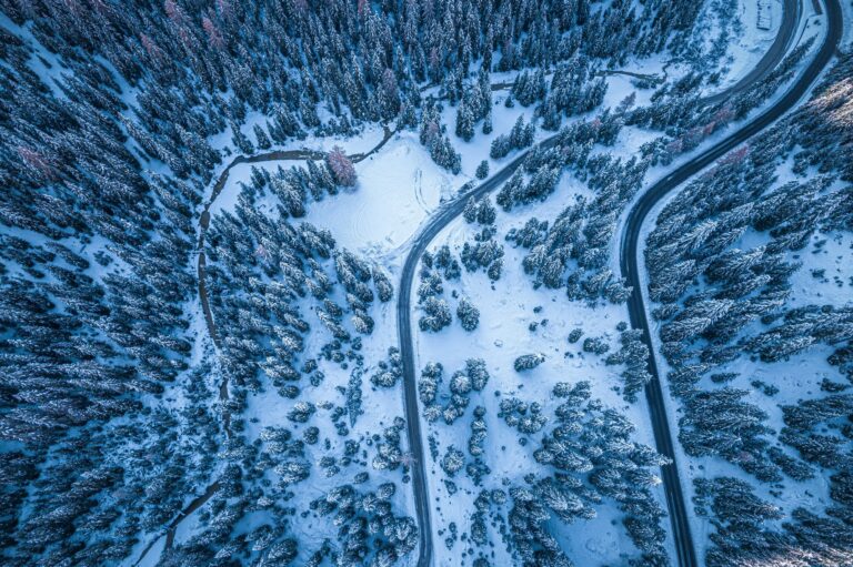 Aerial view of three parallel roads