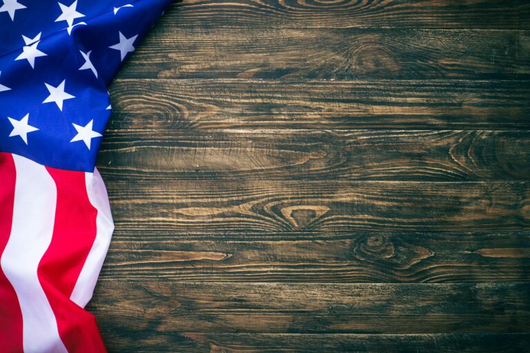 American flag background, USA flag on wooden.