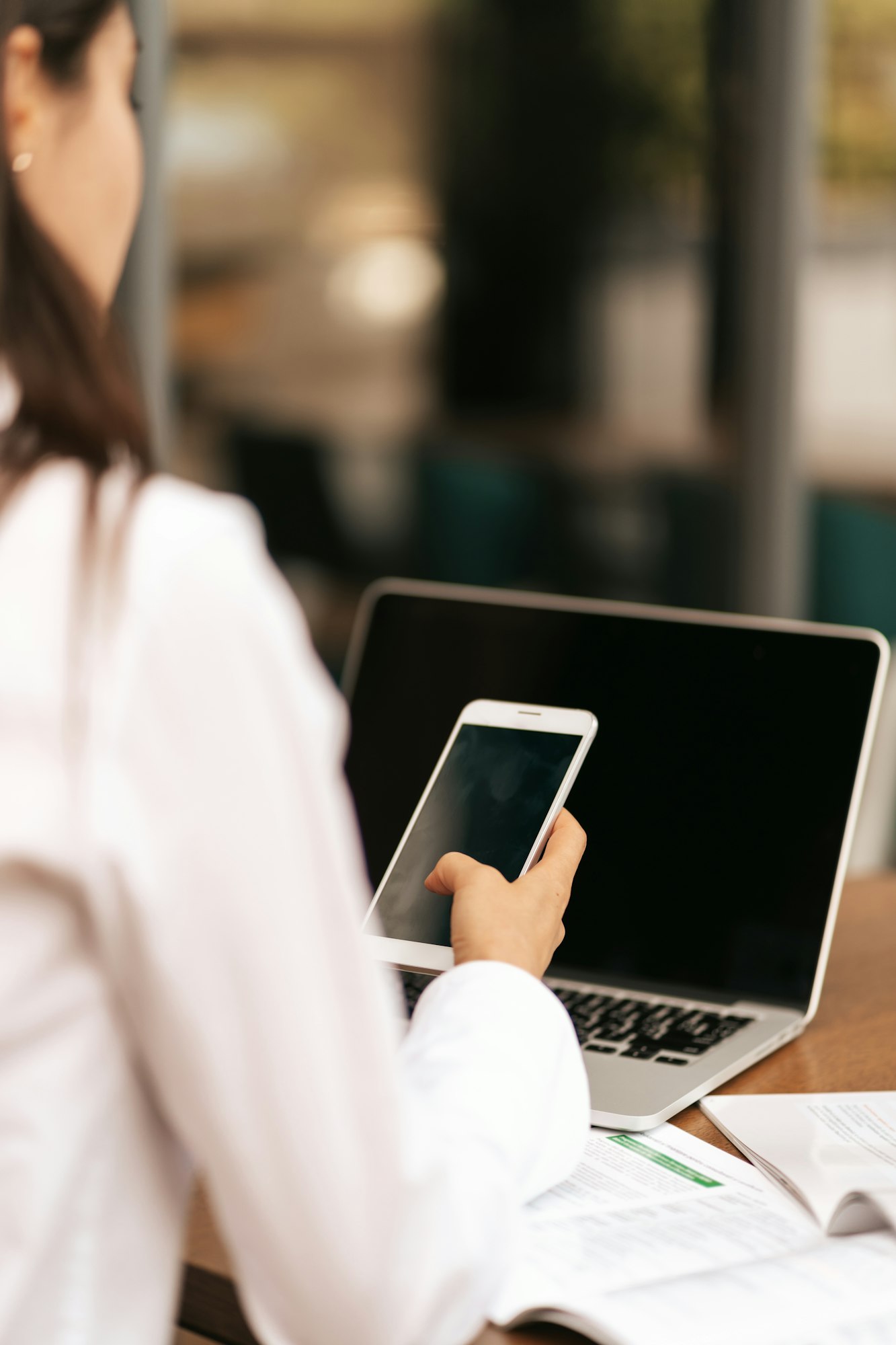 Smartphone and laptop with black display and copy space