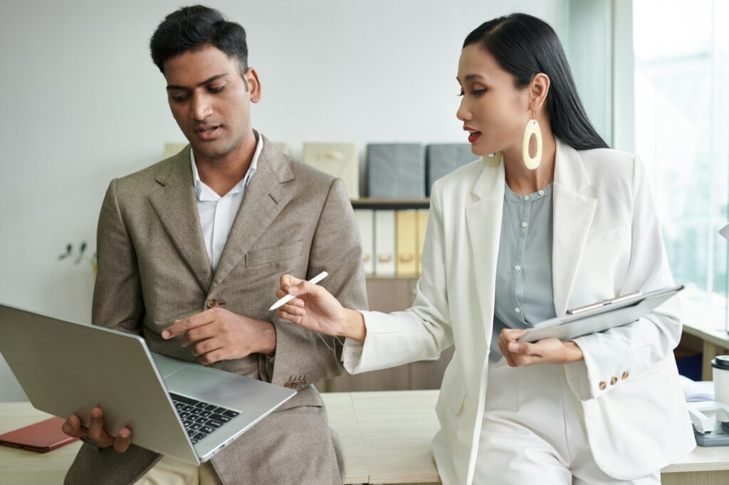 Coworkers Talking about Presentation