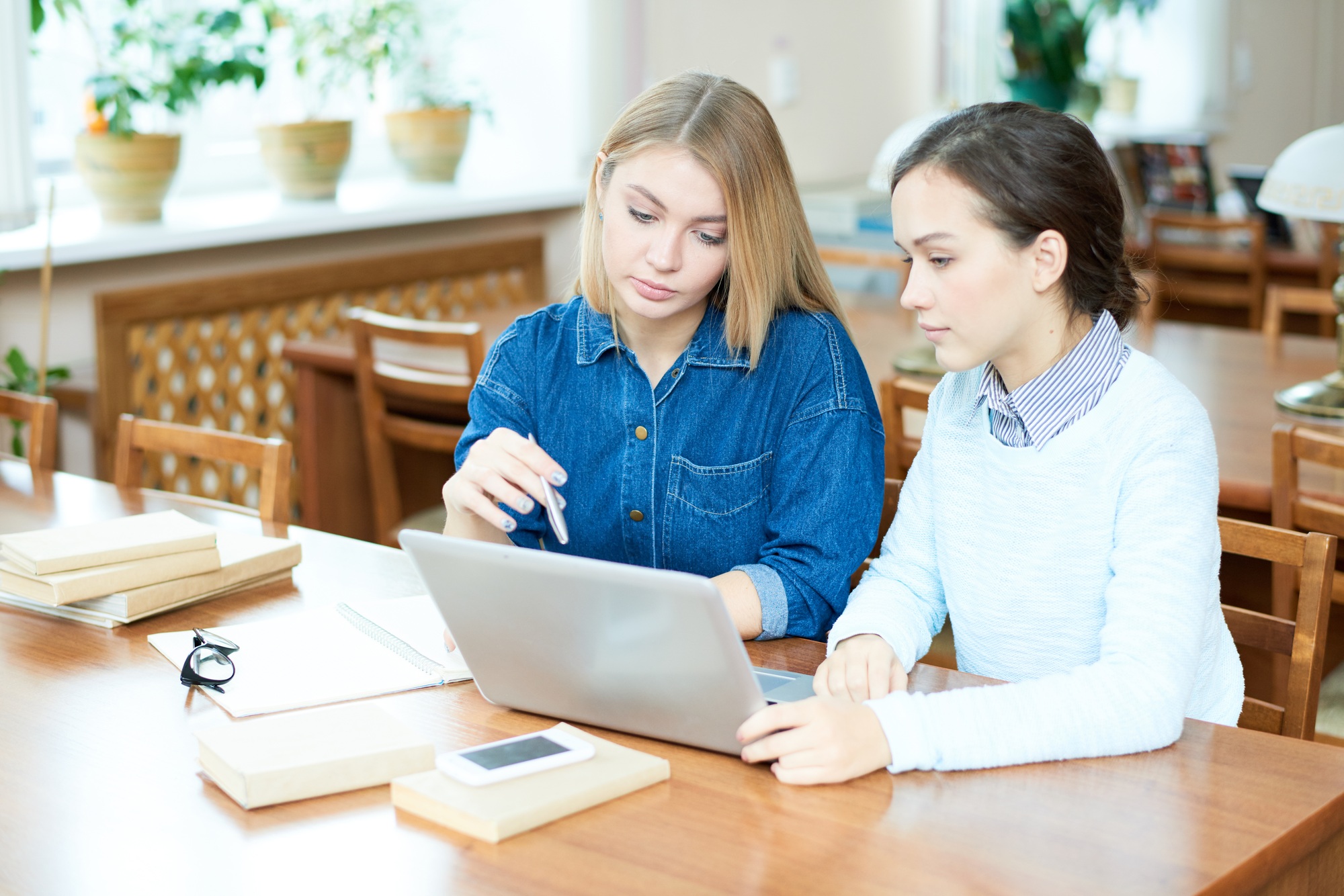 Students discussing academic work