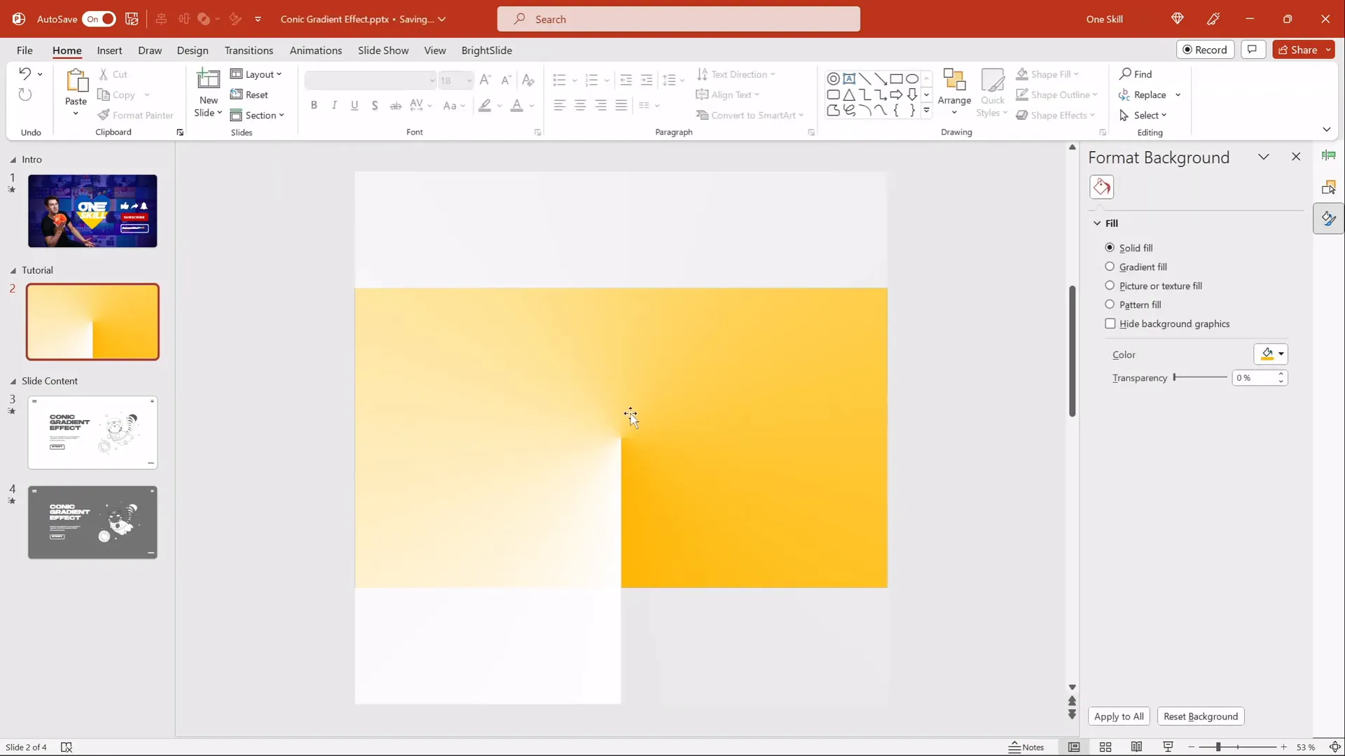 Inserted conic gradient image covering the entire PowerPoint slide