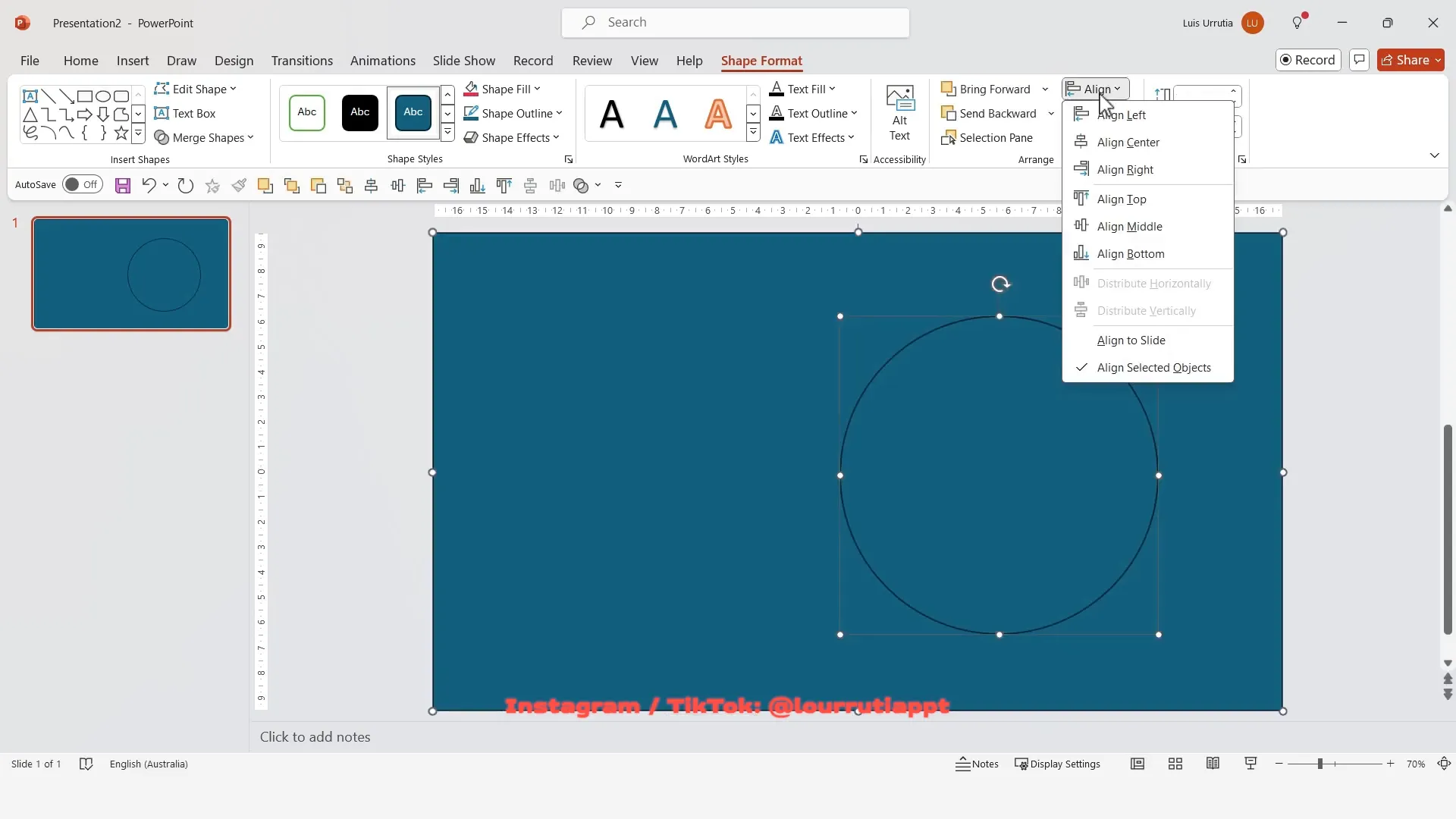 Aligning and merging rectangle and circle shapes in PowerPoint