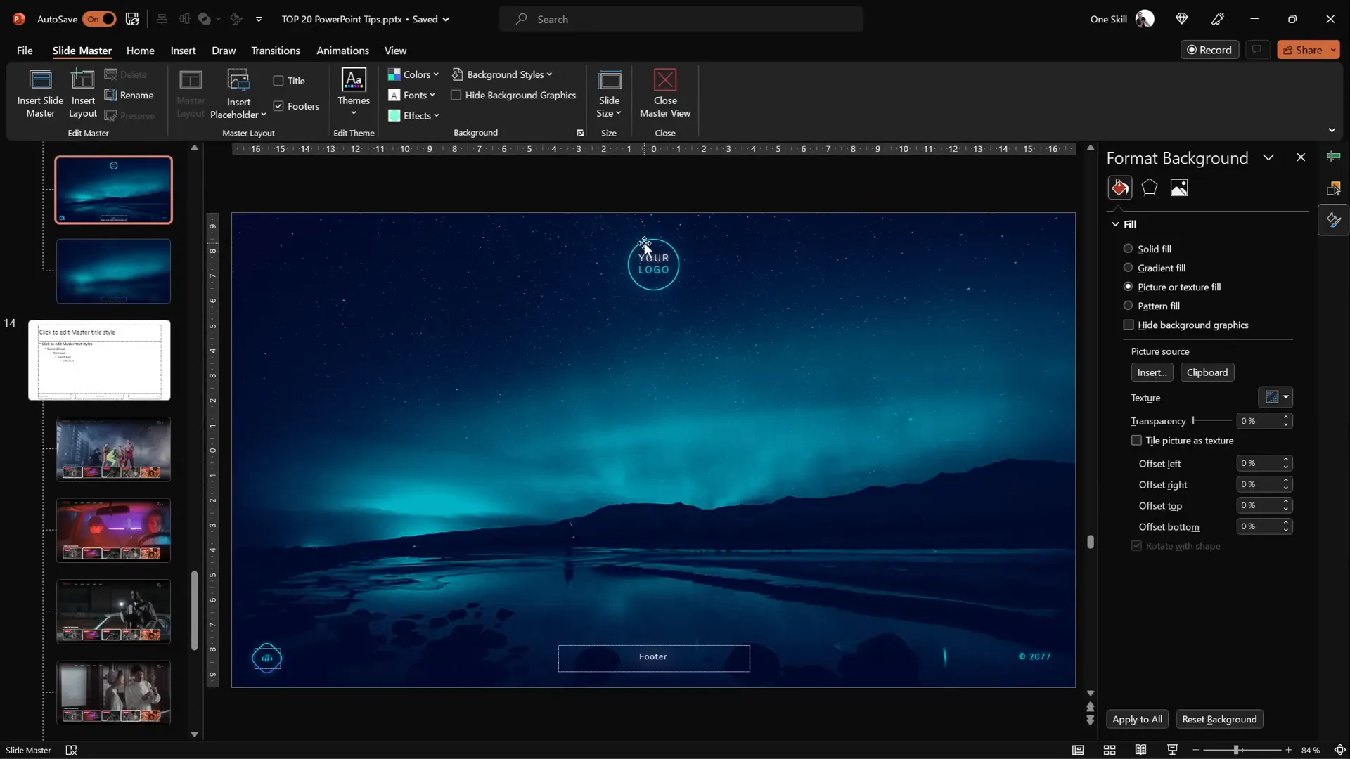 Editing slide master to replace logo