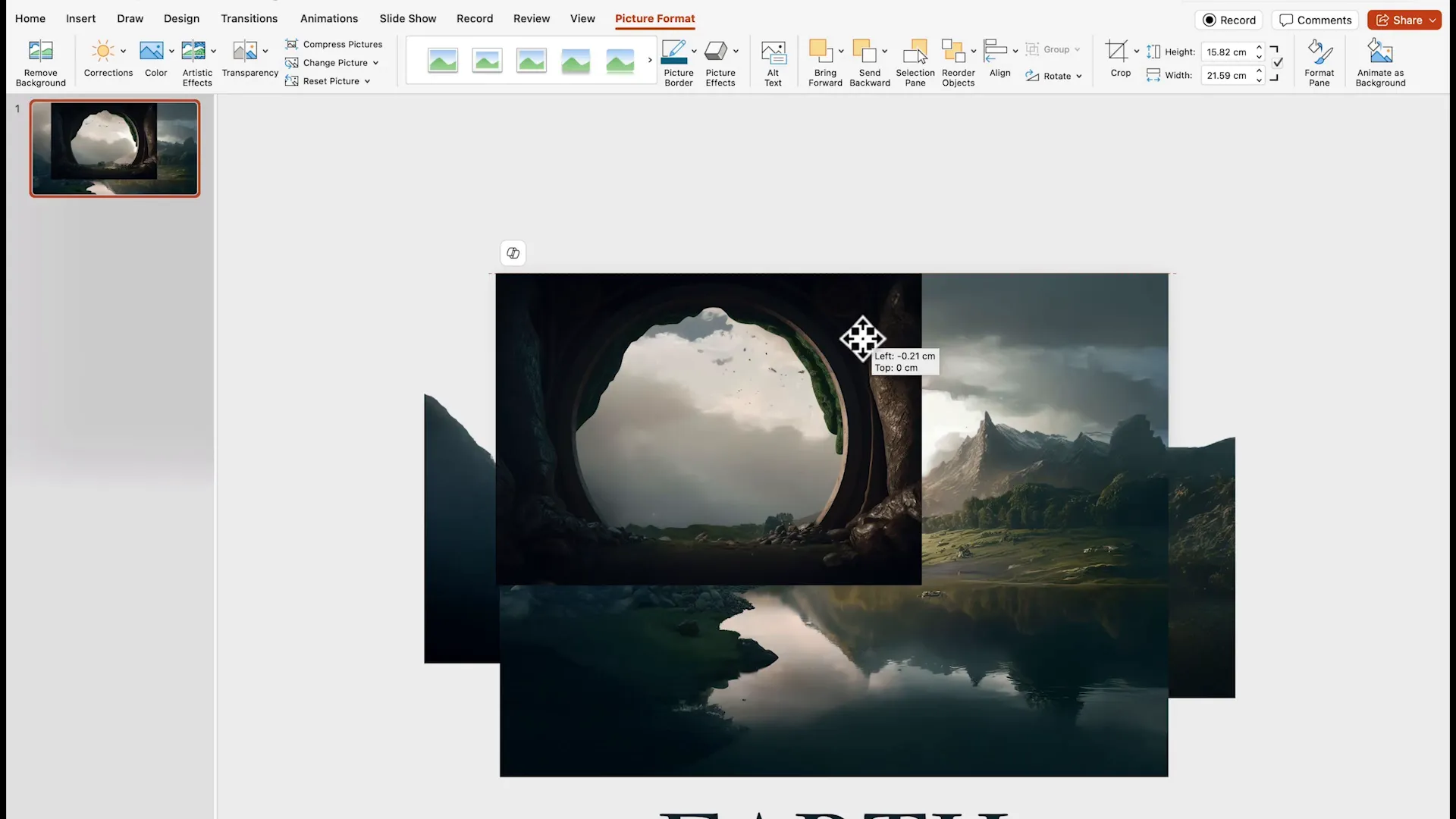 Adding lake and cave cutout images to slide