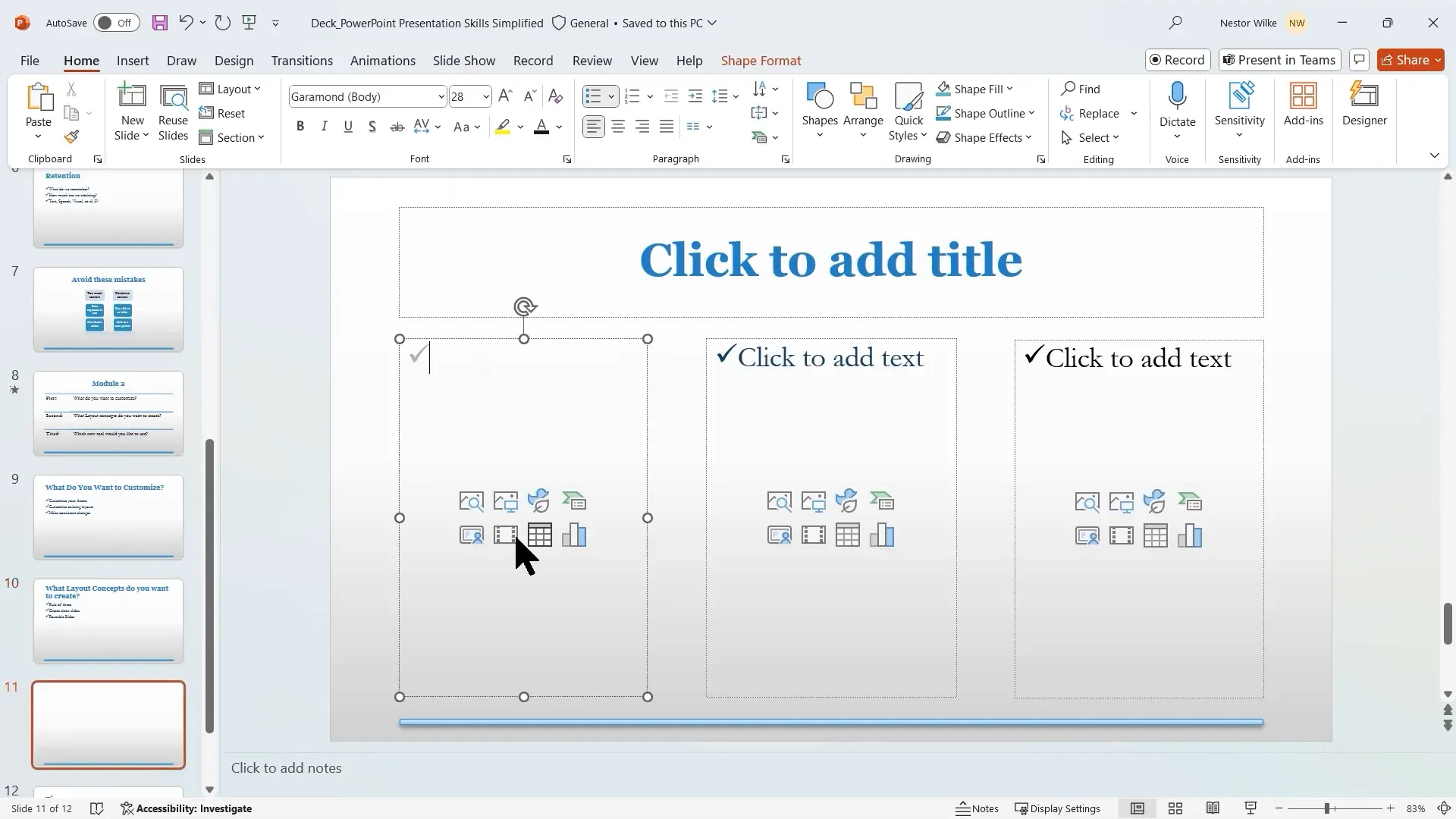 Custom three-column layout in PowerPoint