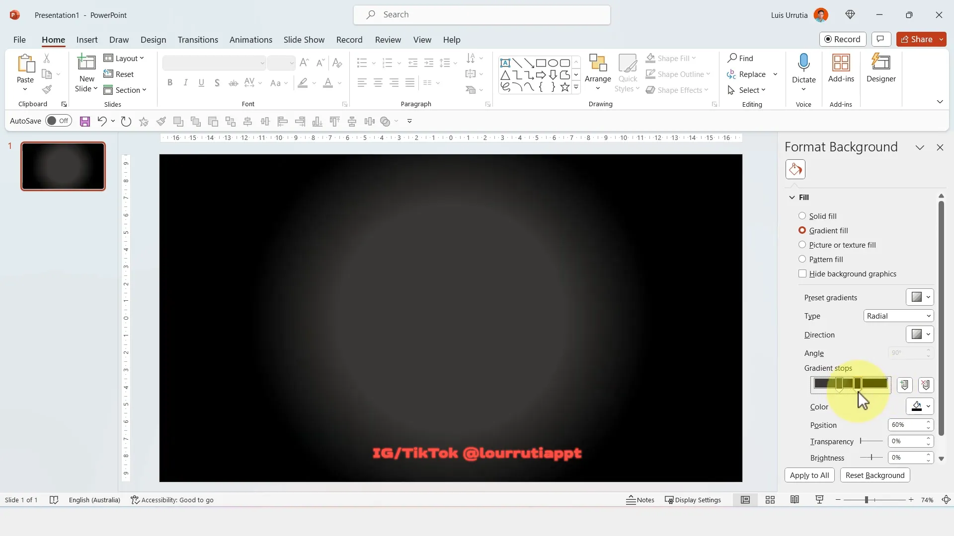 Applying radial gradient fill to slide background