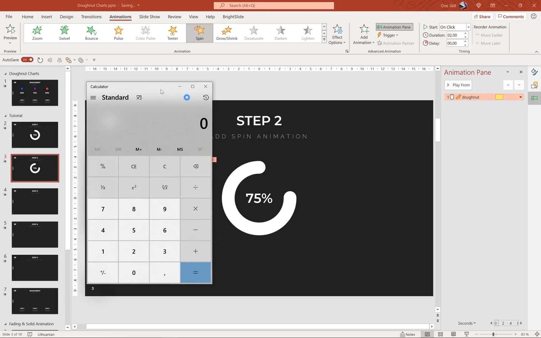 Applying spin animation and flipping doughnut horizontally