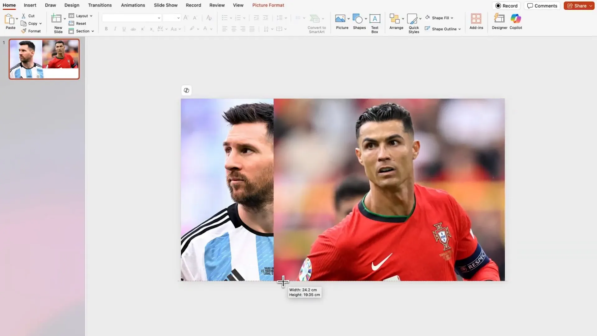 Cropping images and inserting pie shape for comparison slide