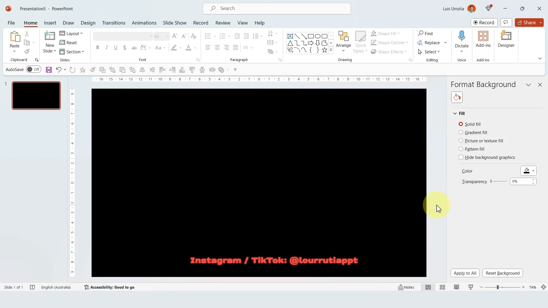Setting slide background color to black