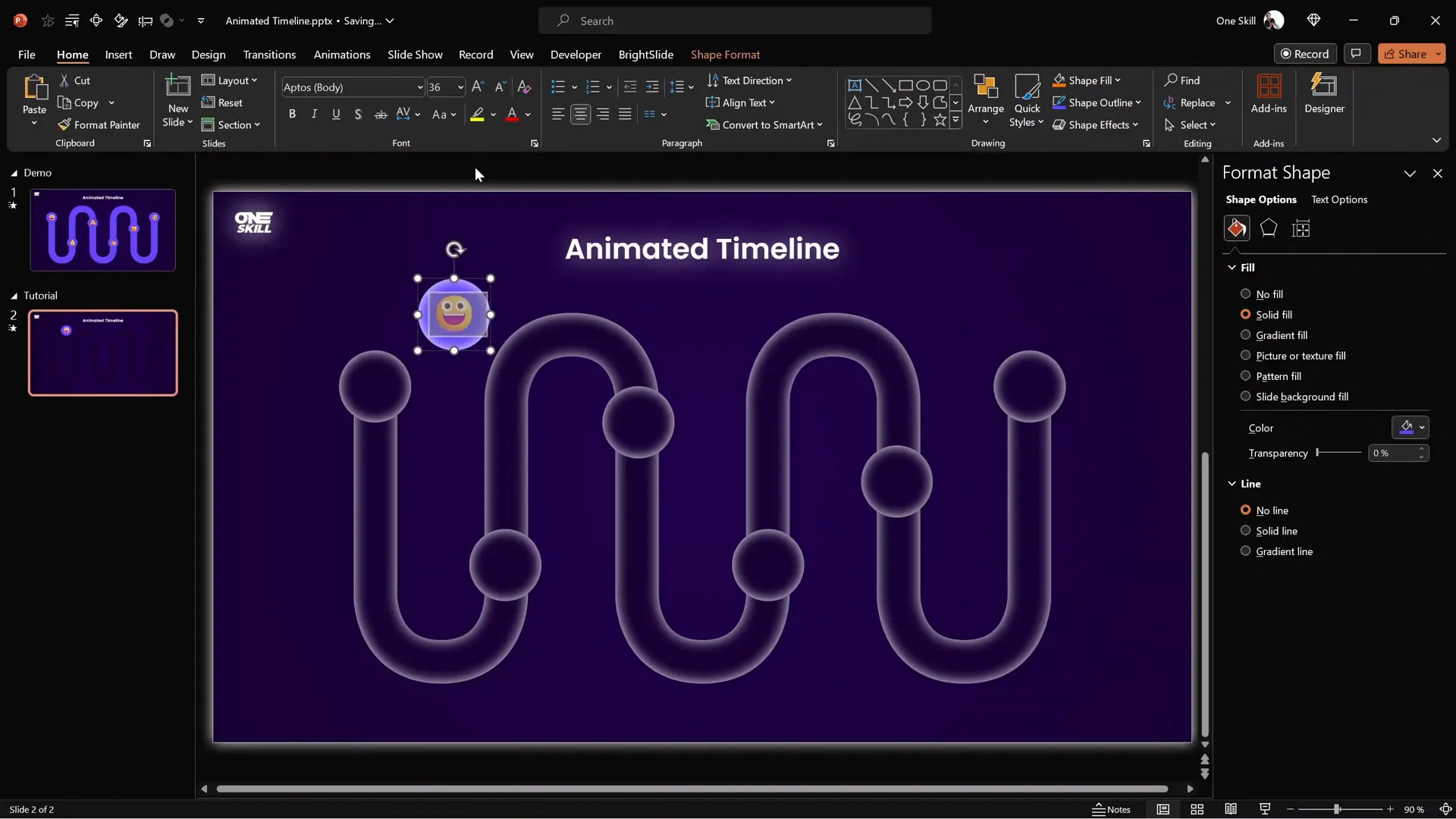Creating active bubbles with bright purple fill and emoji inside
