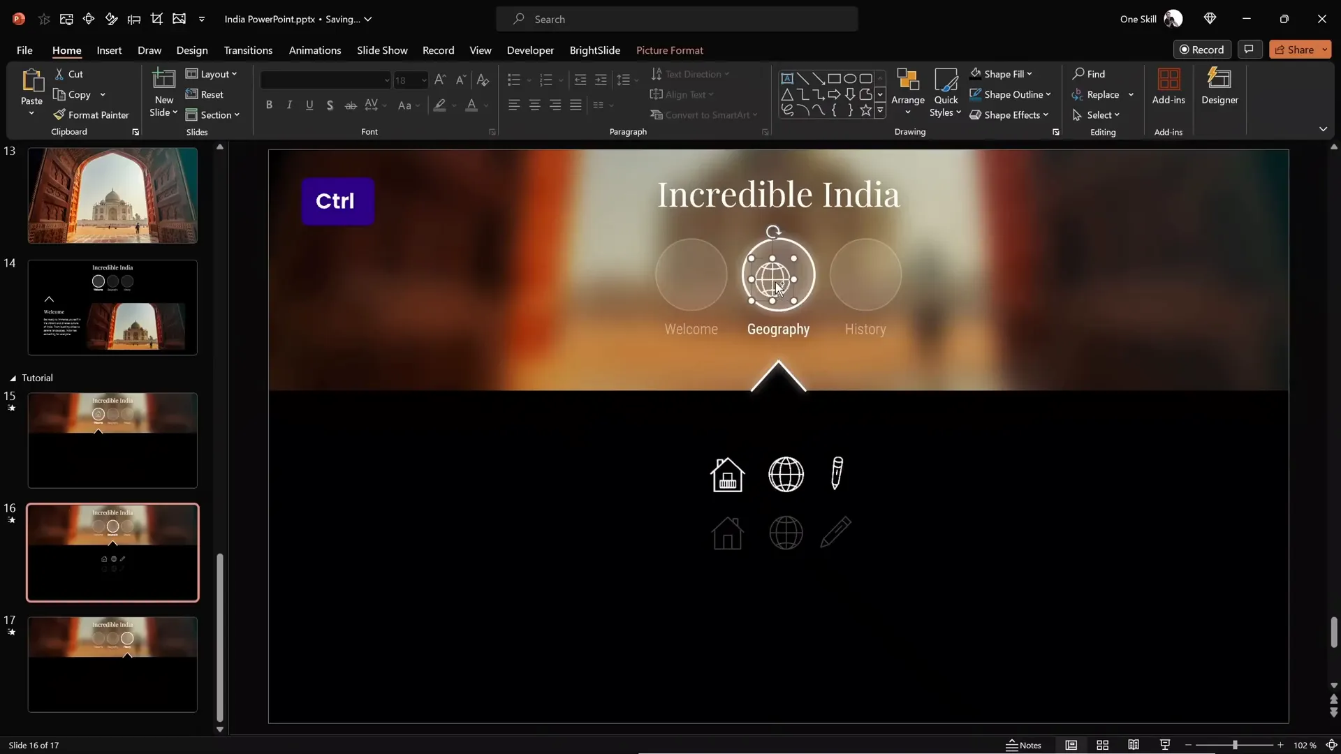Animated and static icons positioned inside circles