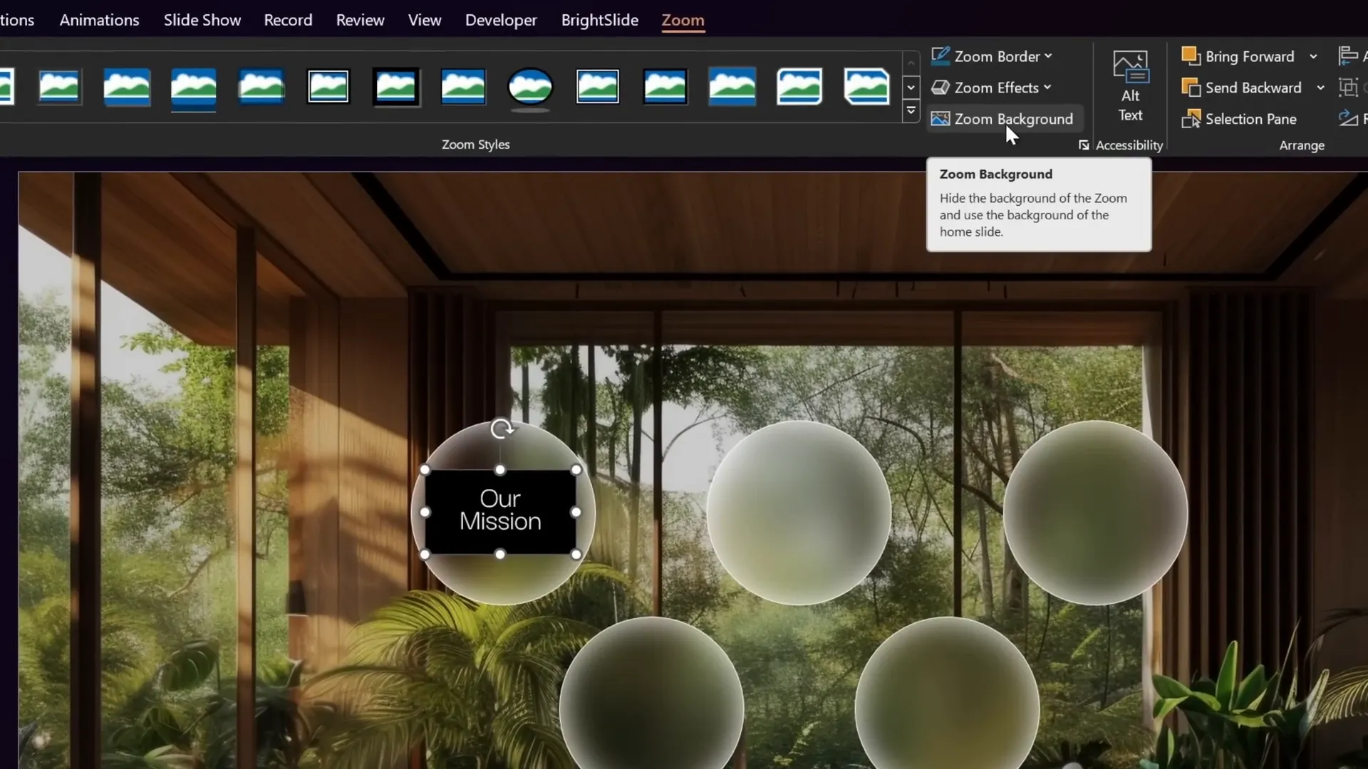Inserting section zoom on home slide bubble