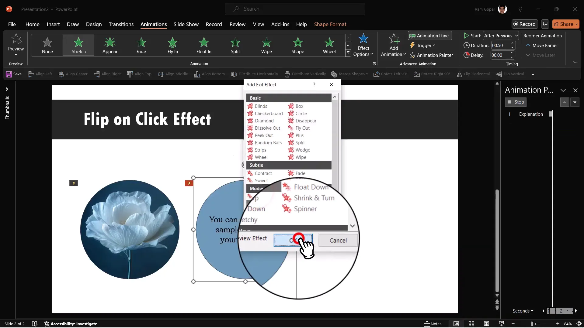 Adding collapse exit animation to explanation and stretch entrance animation to picture with triggers