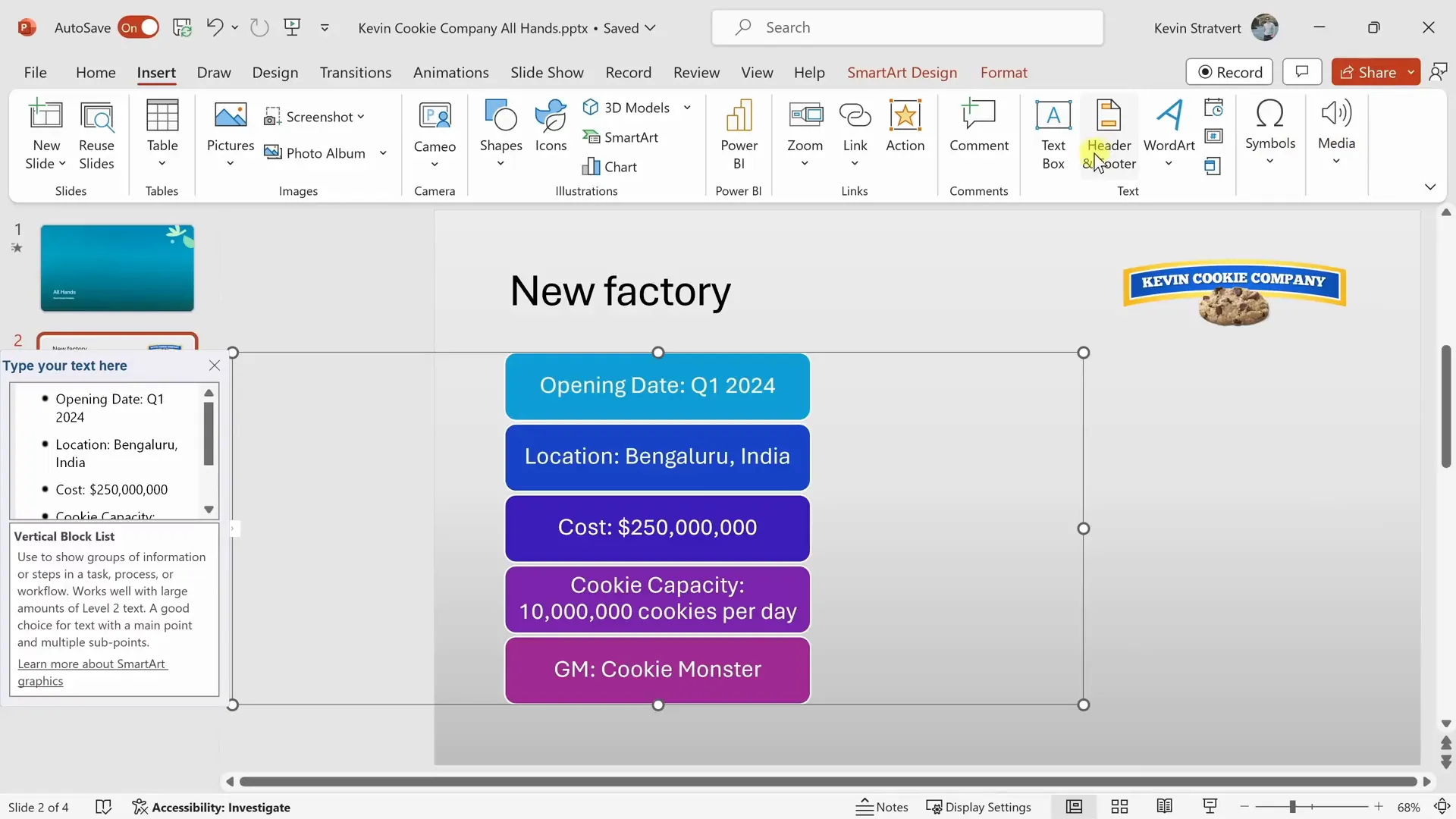 Inserting and formatting text box with Comic Sans font
