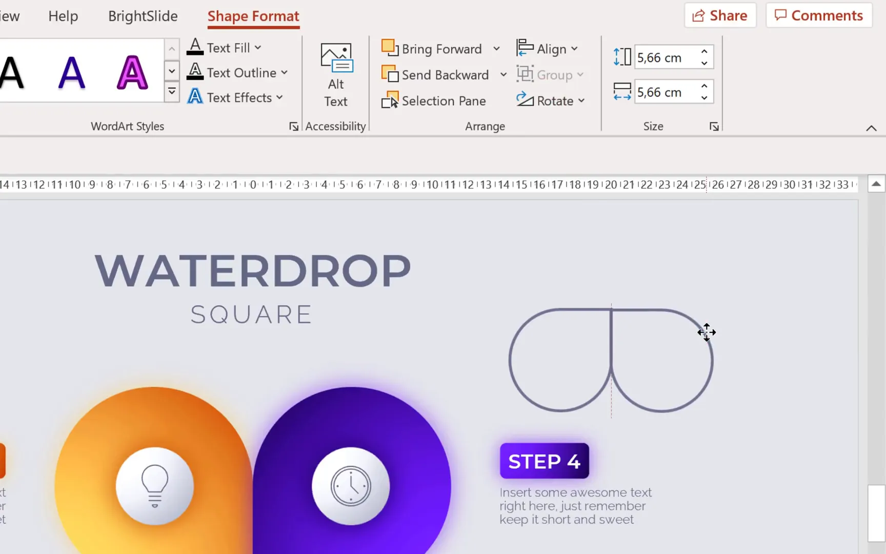 Creating square waterdrop infographic by duplicating and flipping teardrop shapes in PowerPoint