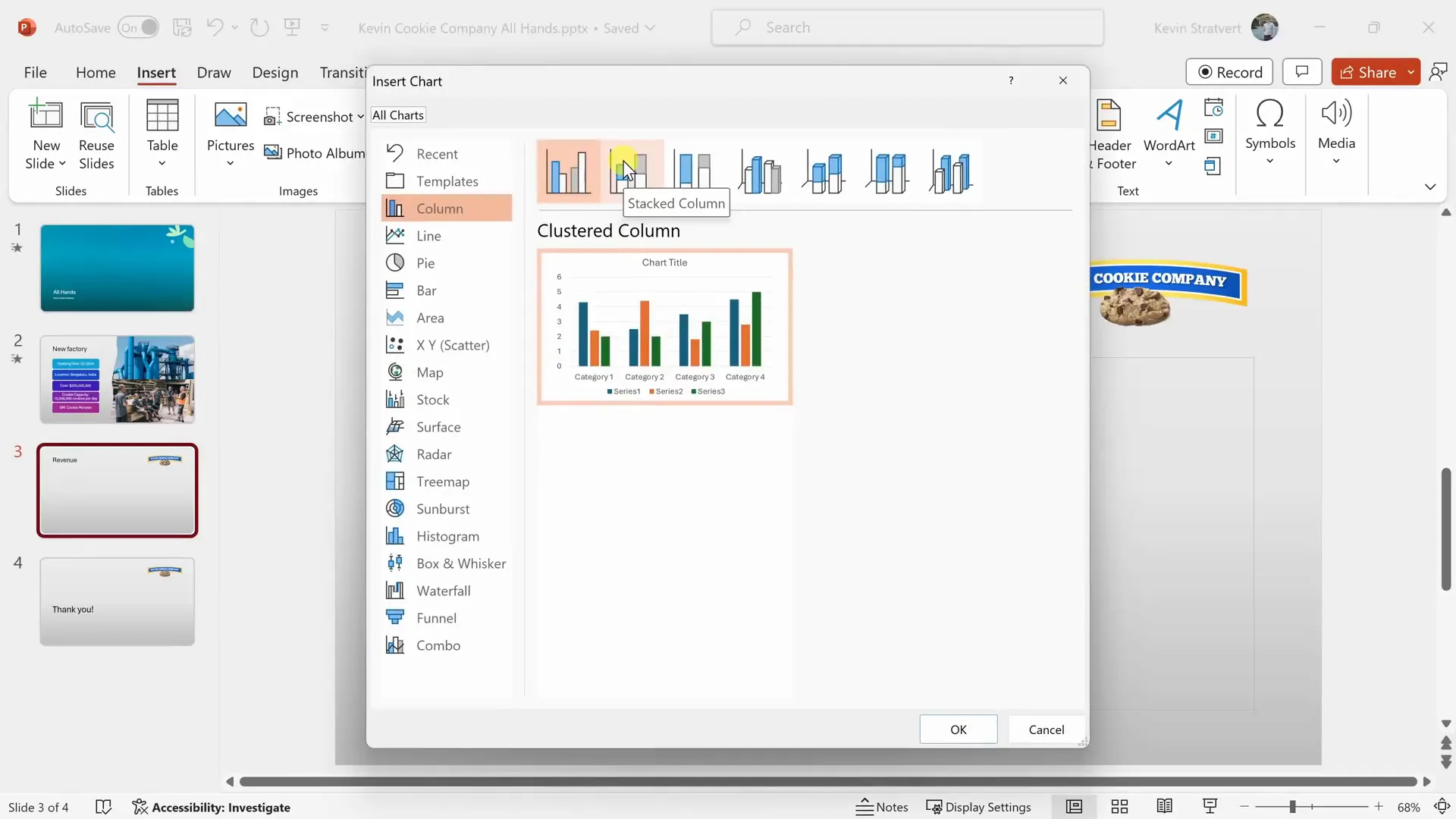 Inserting and editing a column chart in PowerPoint