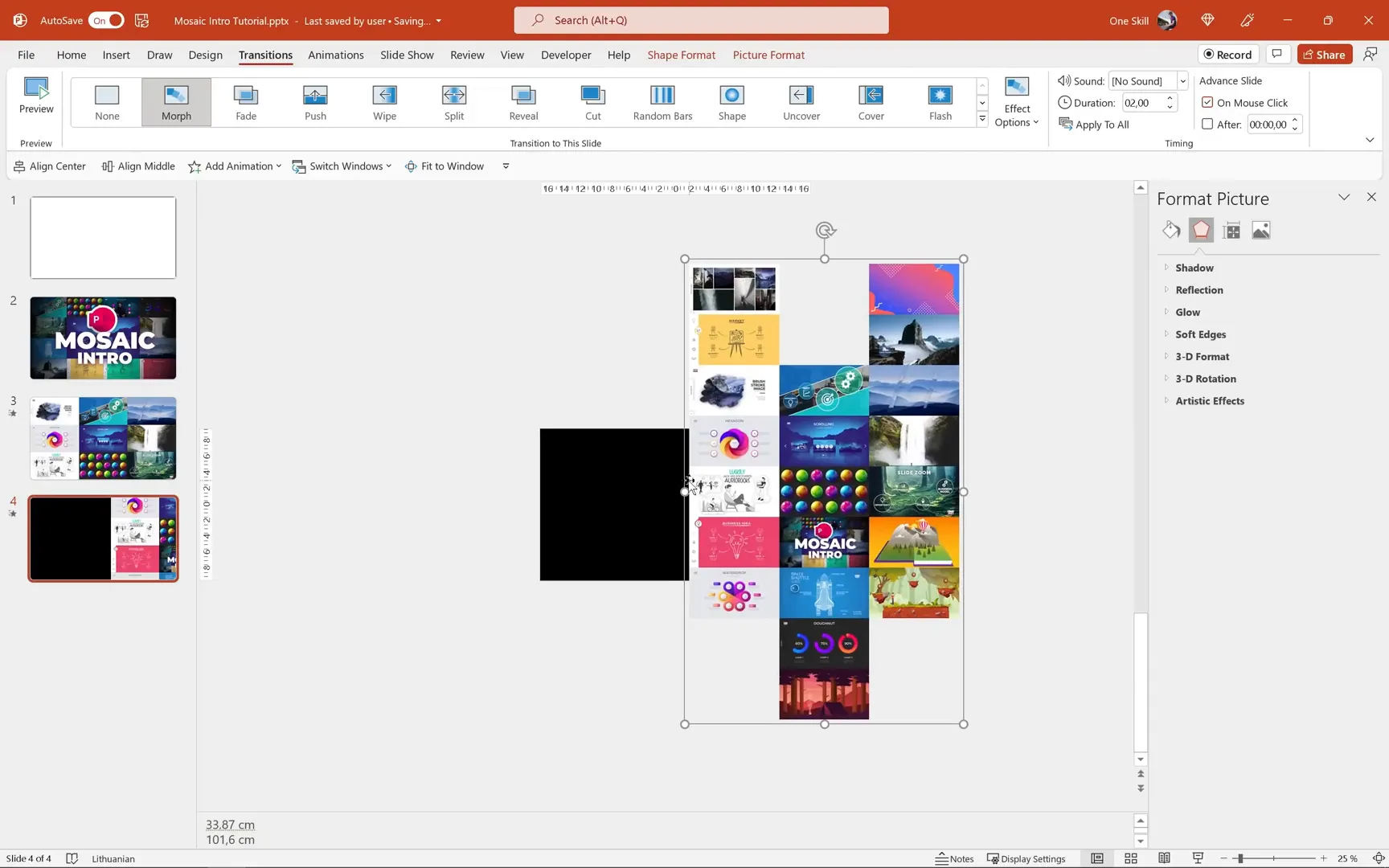 Grouping and resizing mosaic columns for zoom-in effect
