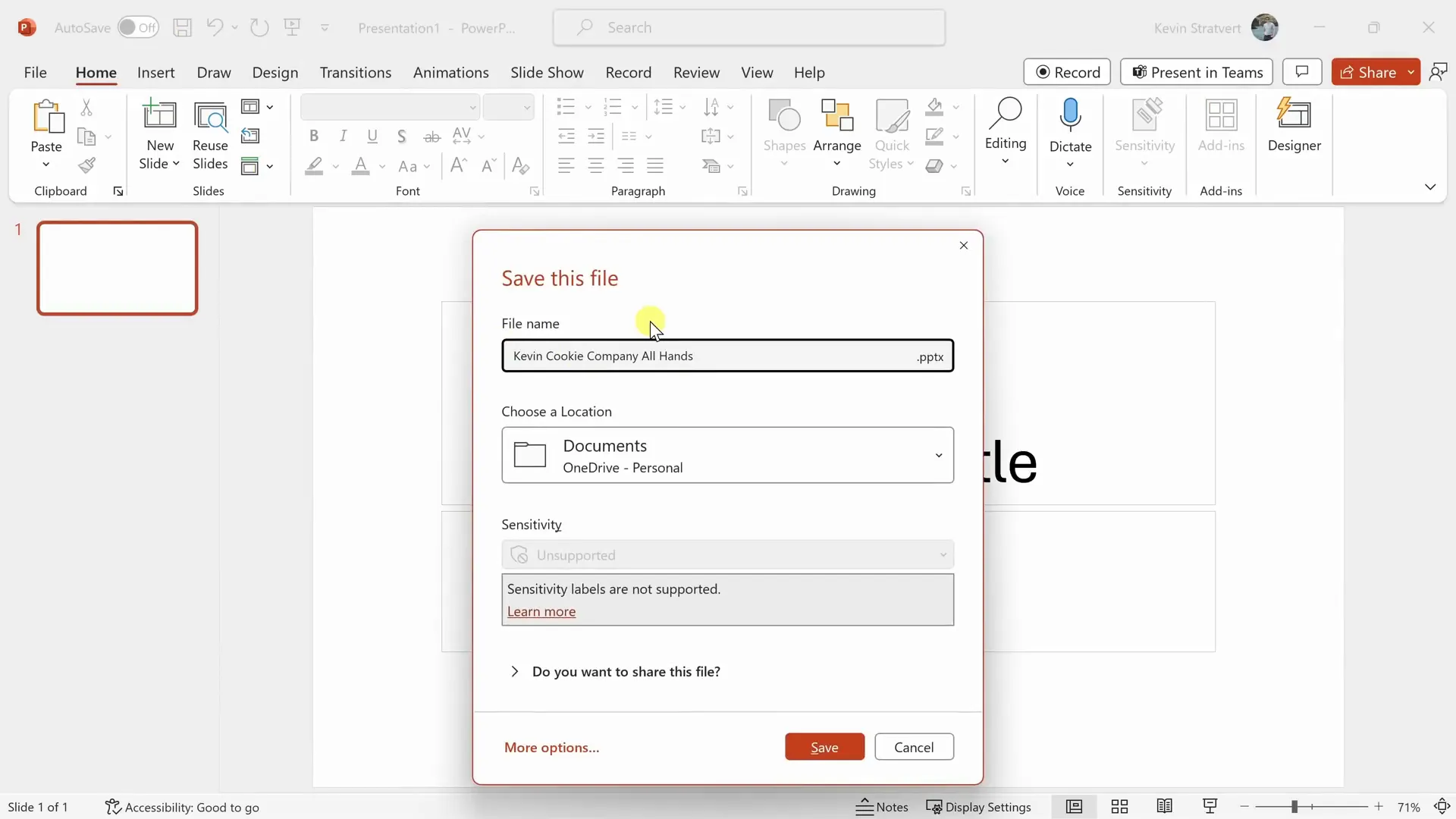 Saving PowerPoint presentation to OneDrive with filename input