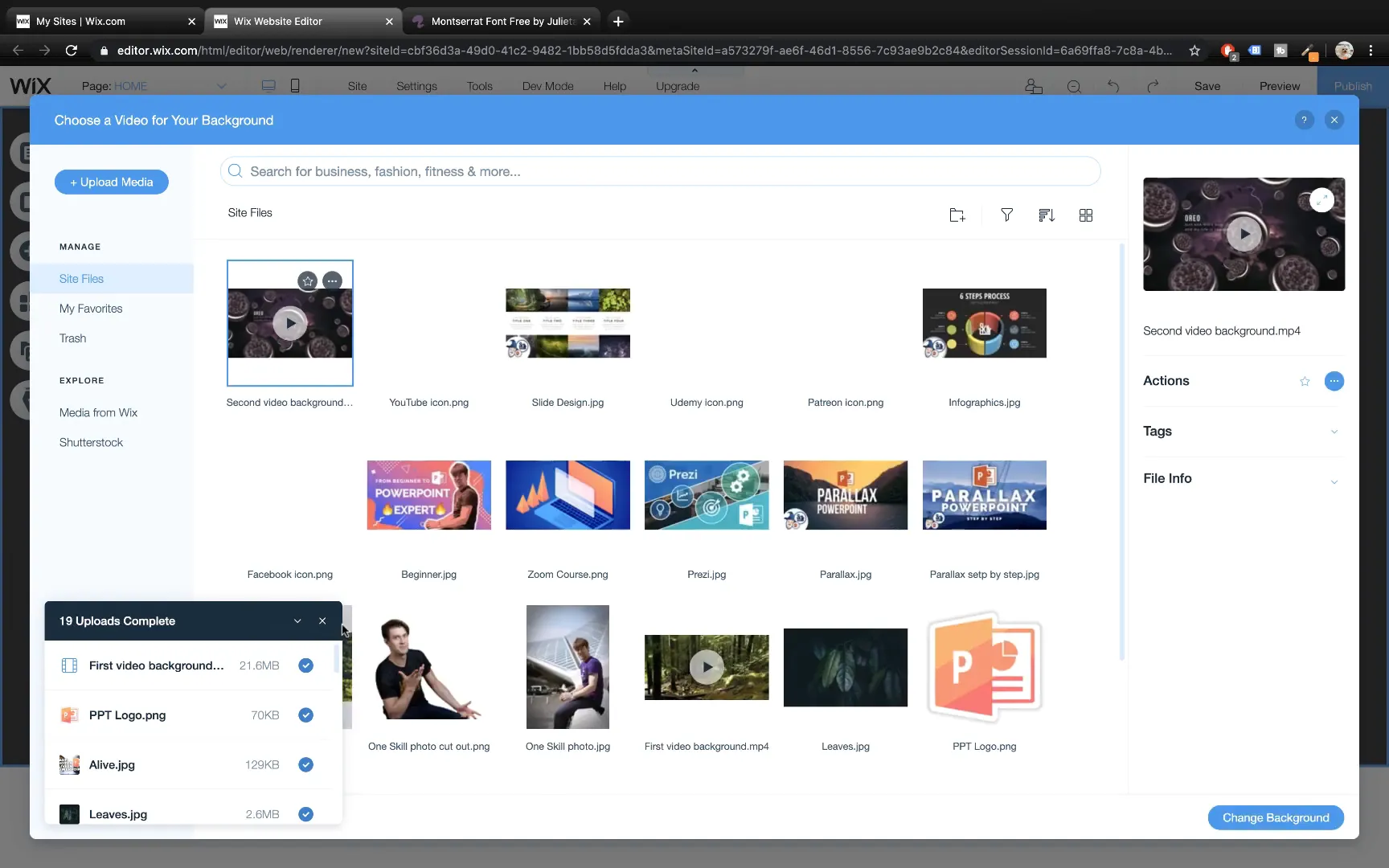 Uploading media files in Wix media manager