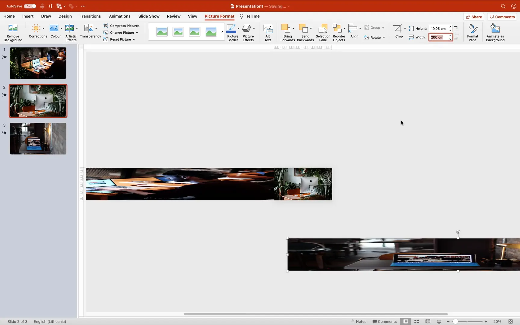 Connecting slides with stretched photos for morph transition