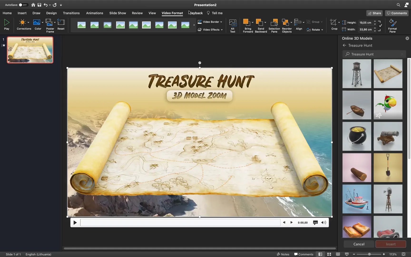 Video background inserted behind treasure map