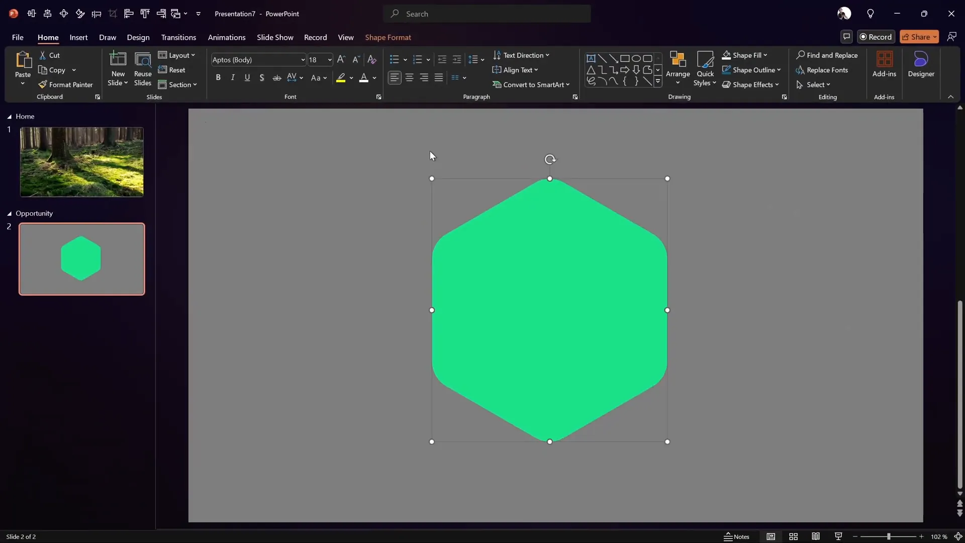 Inserting and aligning hexagon shape in PowerPoint
