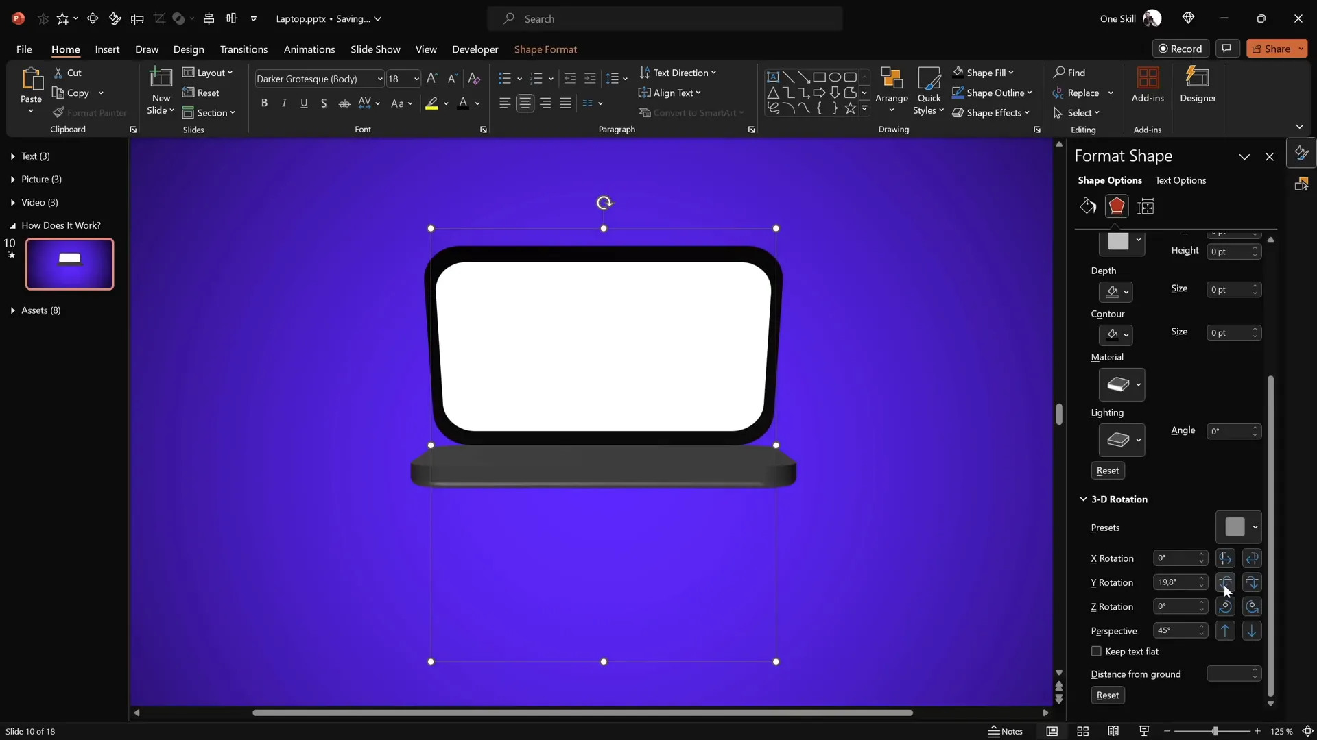 Animating screen with 3D rotation and depth
