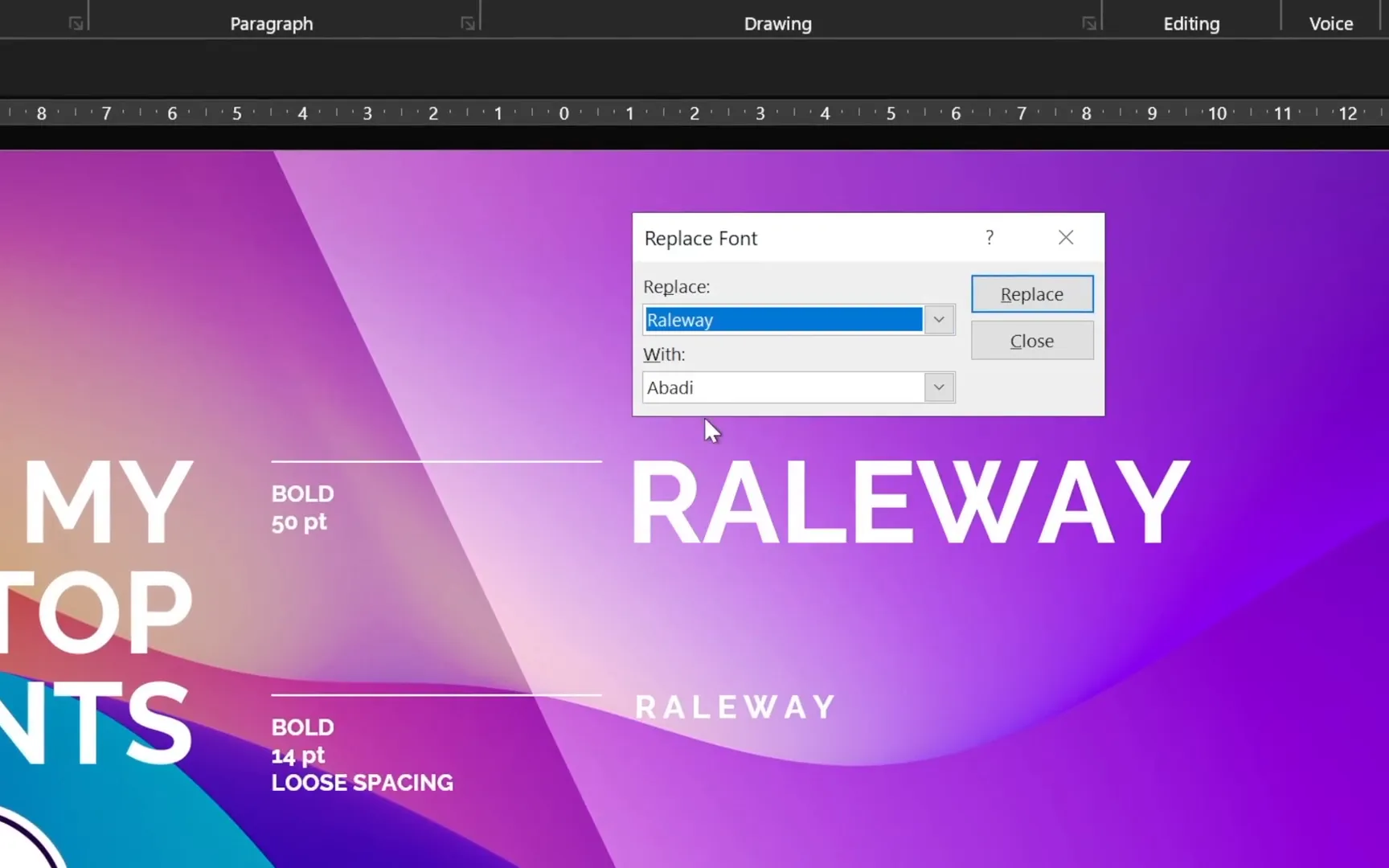 Using Replace Fonts feature to quickly change fonts in PowerPoint