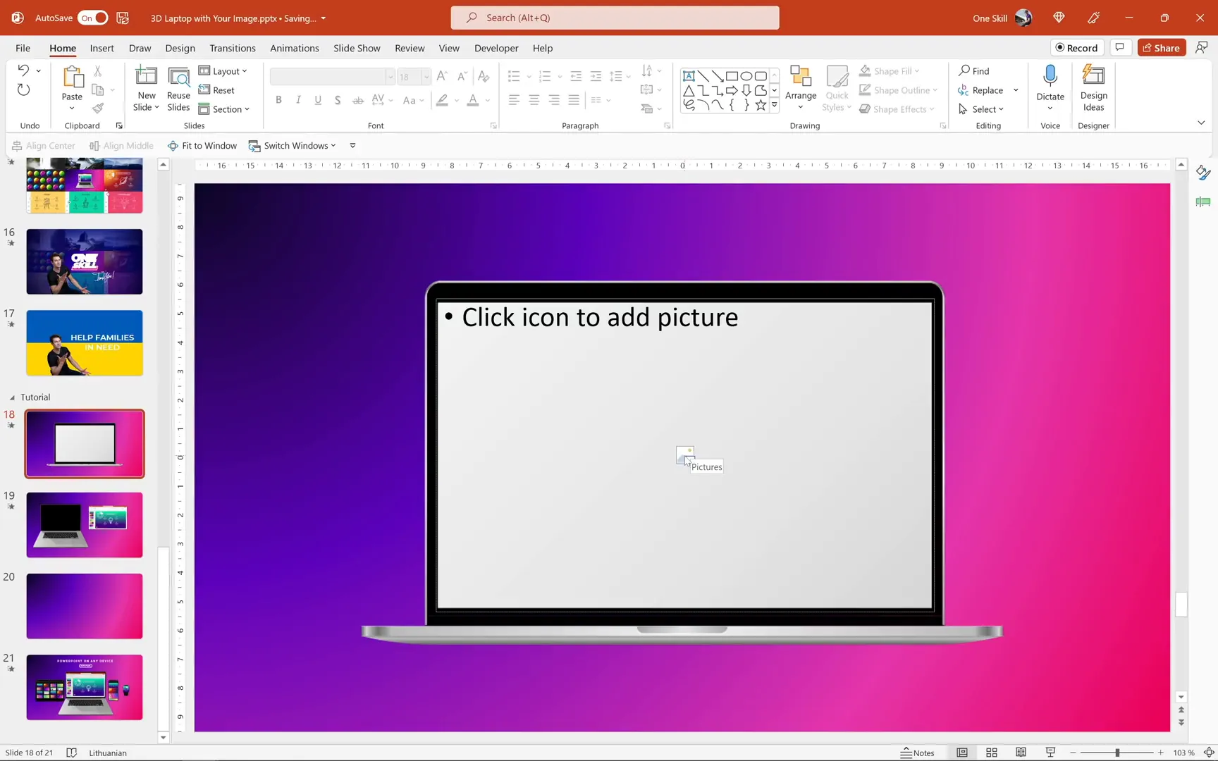 Image placeholder on slide master for laptop screen
