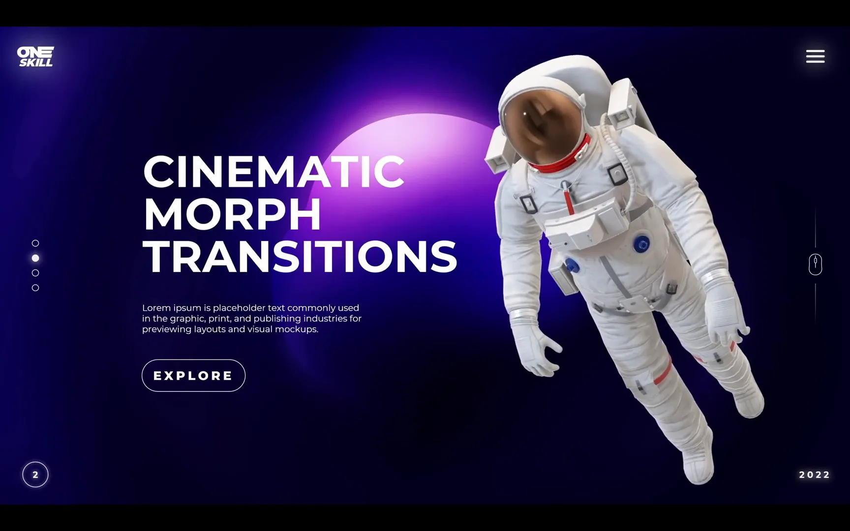 Intro to cinematic slides with 3D models and morph transitions