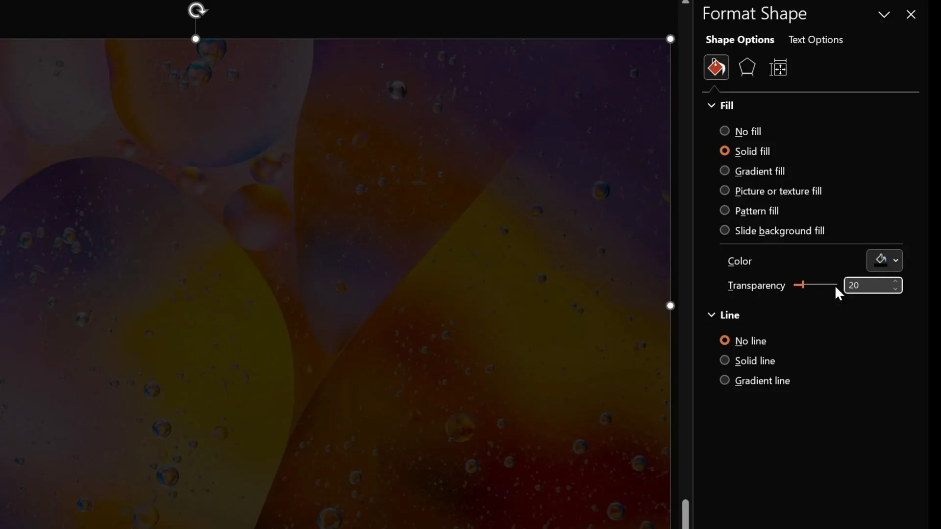 Adding a semi-transparent black rectangle overlay on slide background