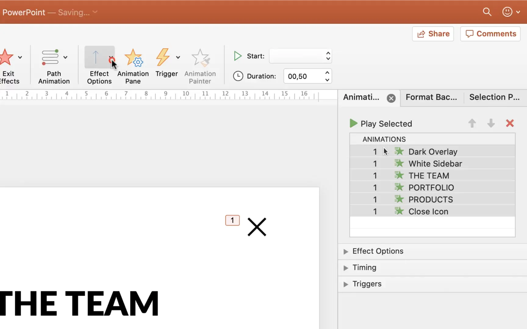 Applying fly in and fade animations with trigger on hamburger icon