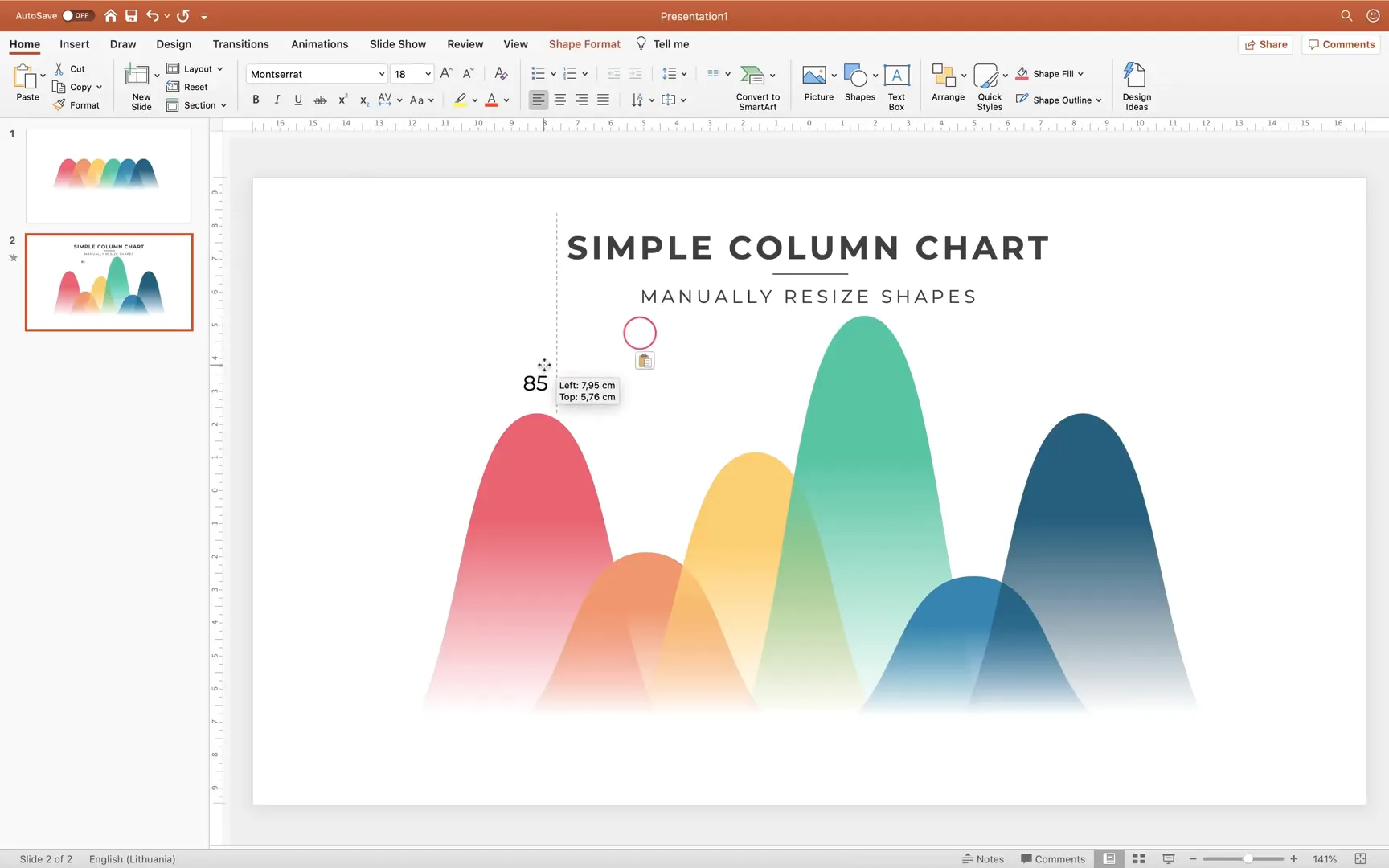 Adding data labels above columns