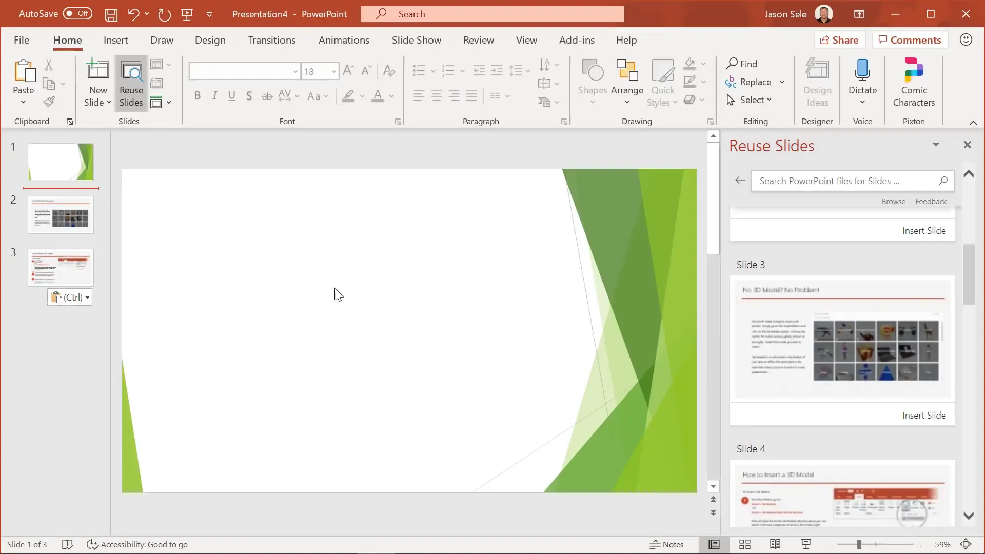 Reusing slides from other presentations in PowerPoint