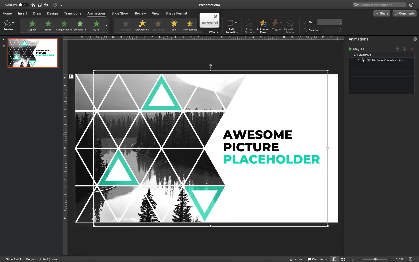 Final slide with animations applied to placeholder and text
