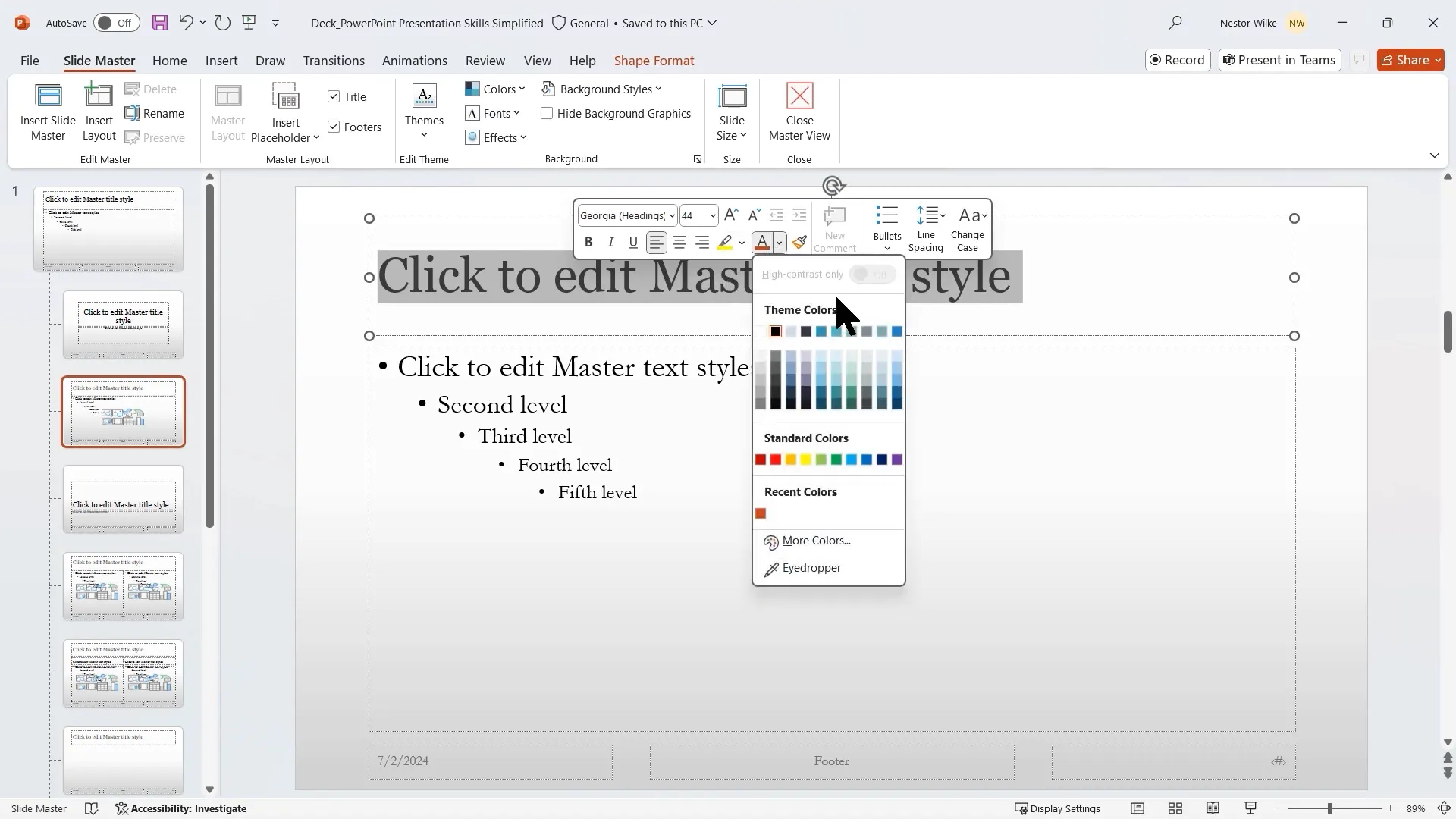 Customizing bullet styles and colors in Slide Master
