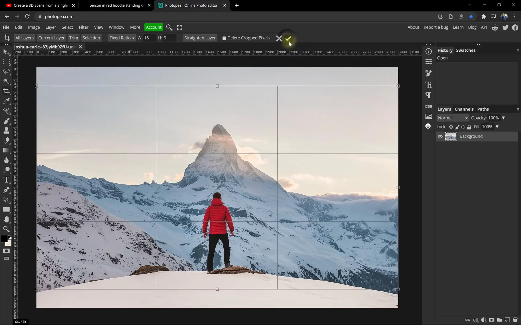 Cropping photo to 16:9 aspect ratio in Photopea