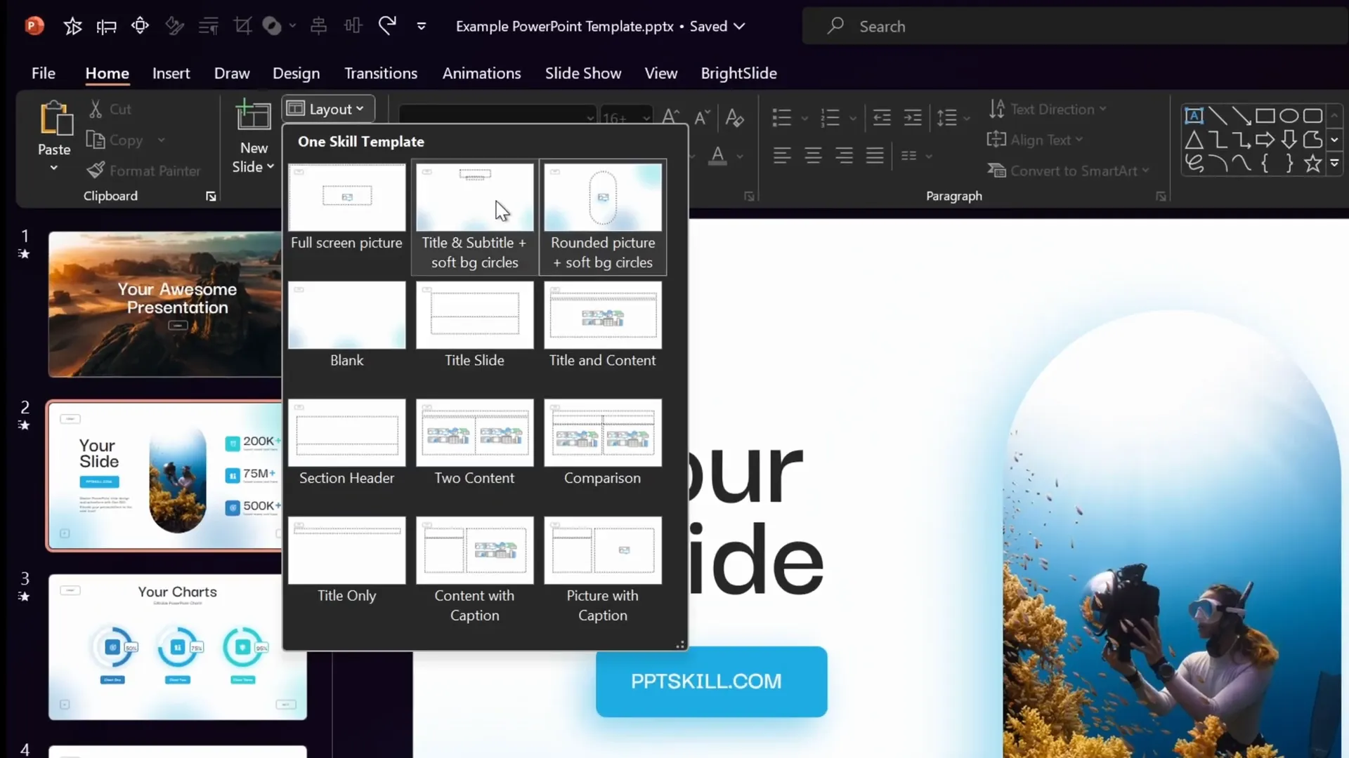 Layout button showing slide layout options