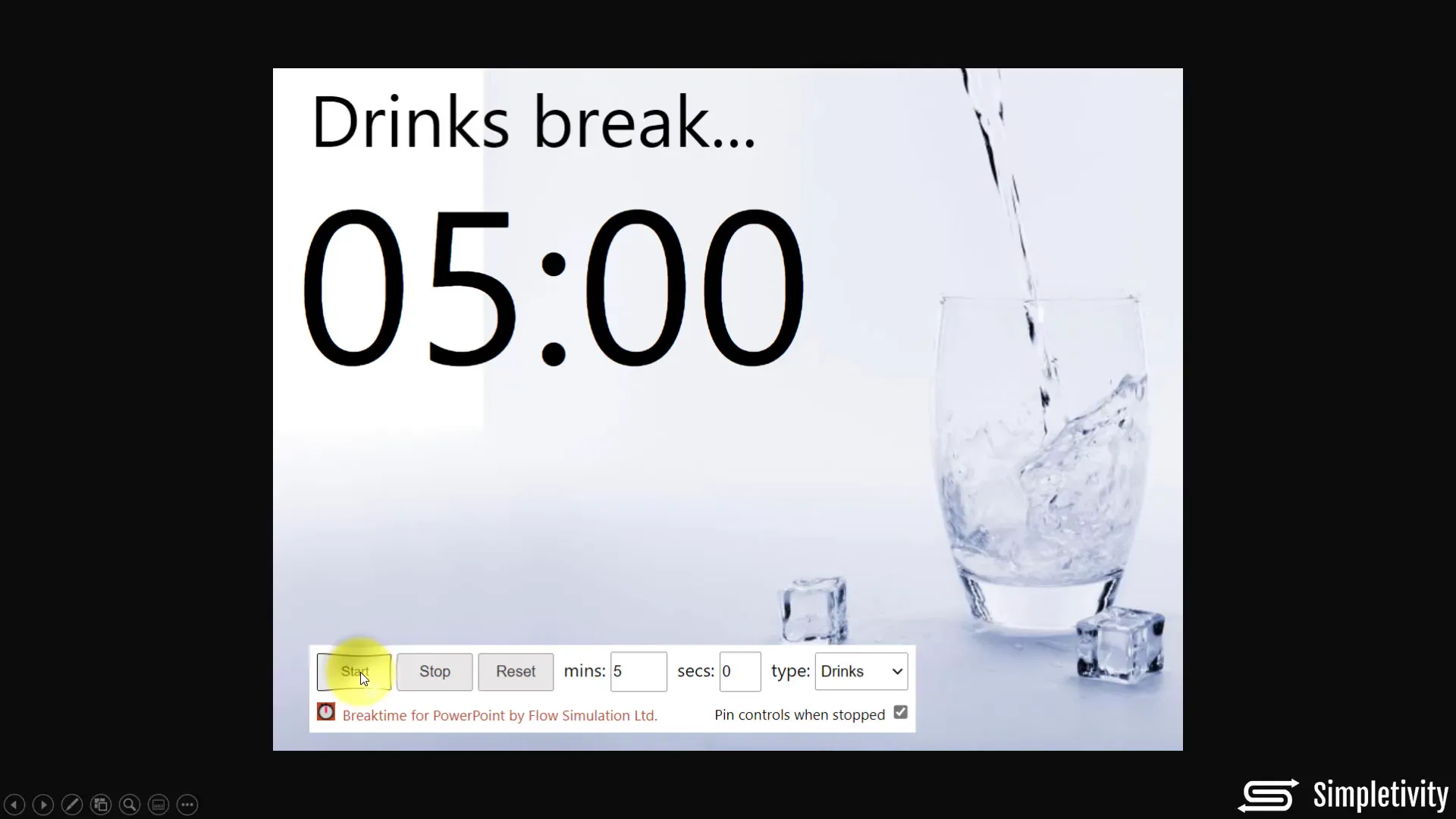 Countdown timer add-in in PowerPoint with timer settings