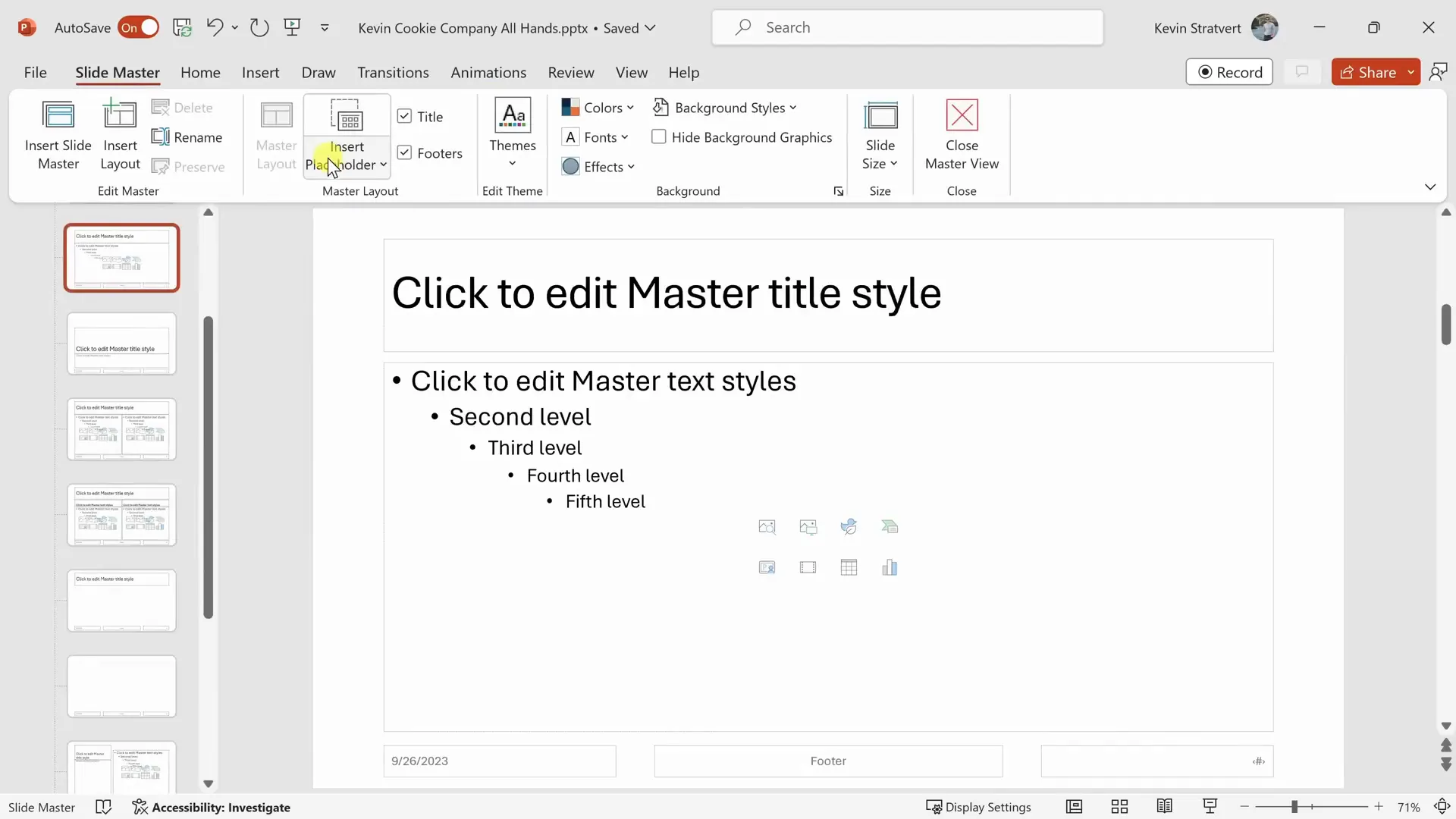 PowerPoint Slide Master view showing root layout and slide layouts
