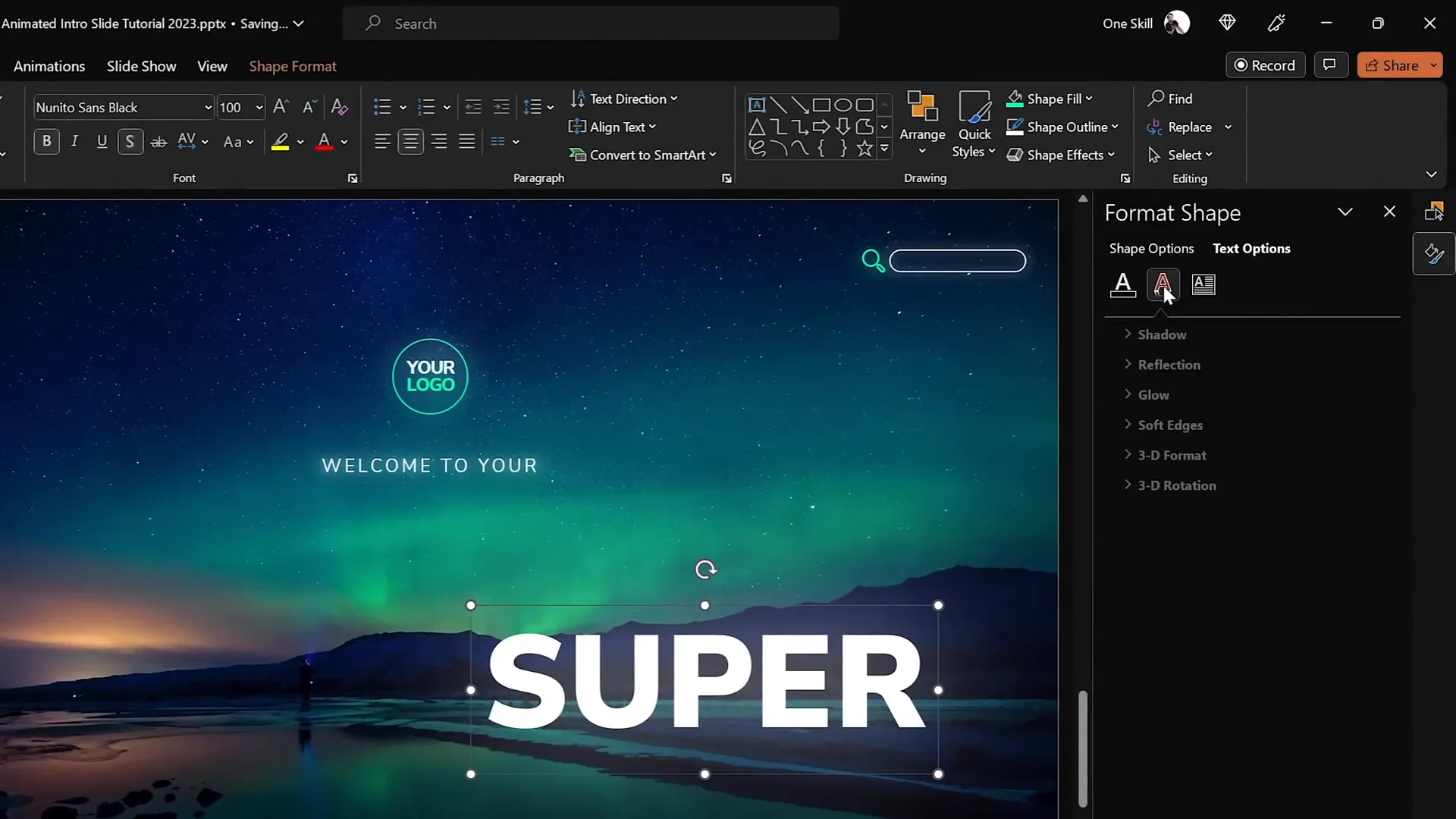 3D rotating text animation setup with Morph transition