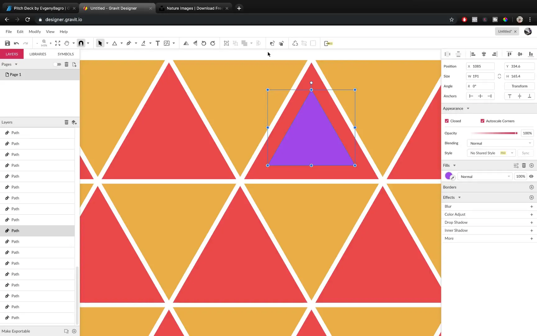 Smaller inner triangles added inside larger triangles for detail