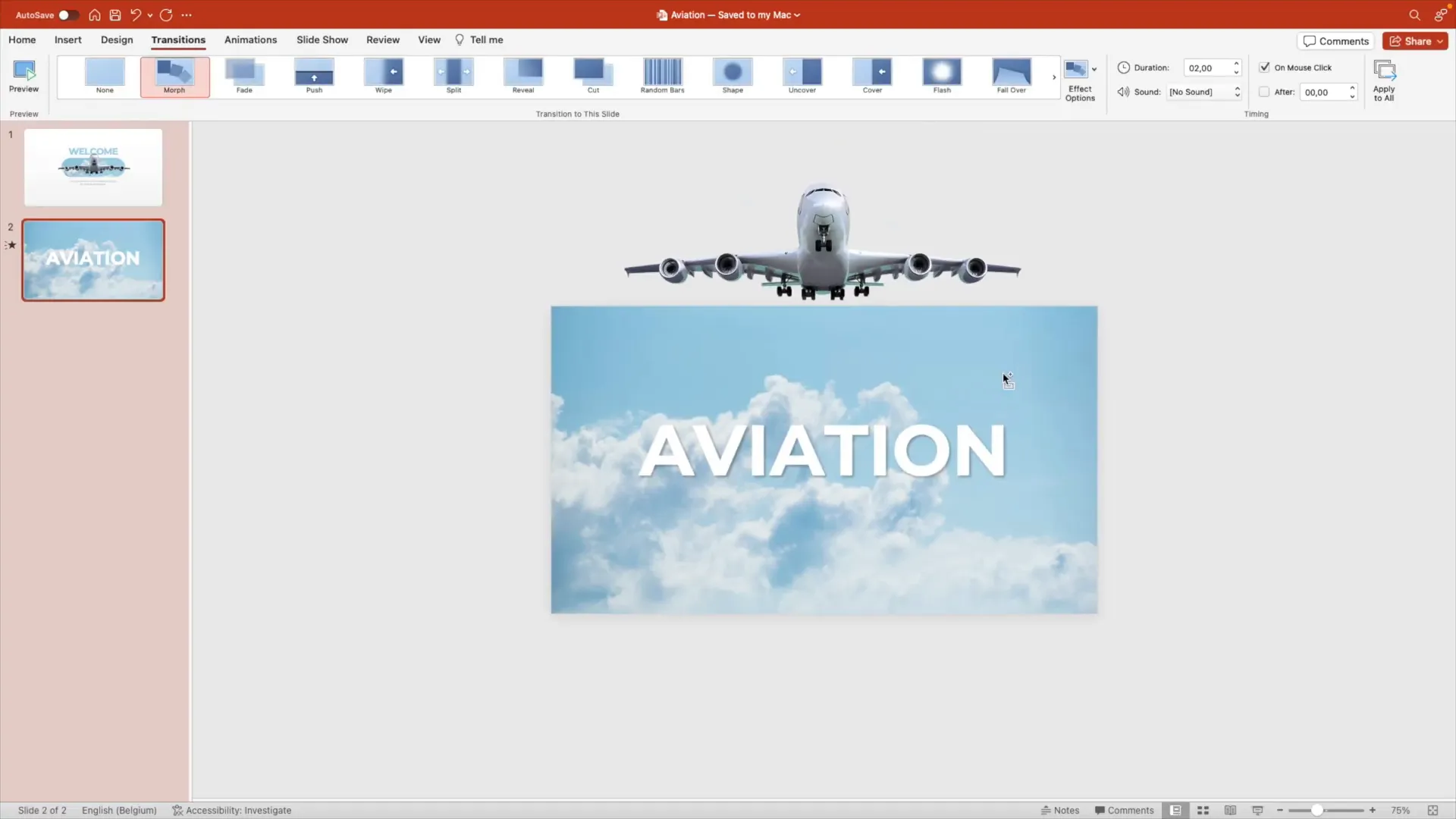 Second slide with enlarged airplane offscreen and background cropped to full slide