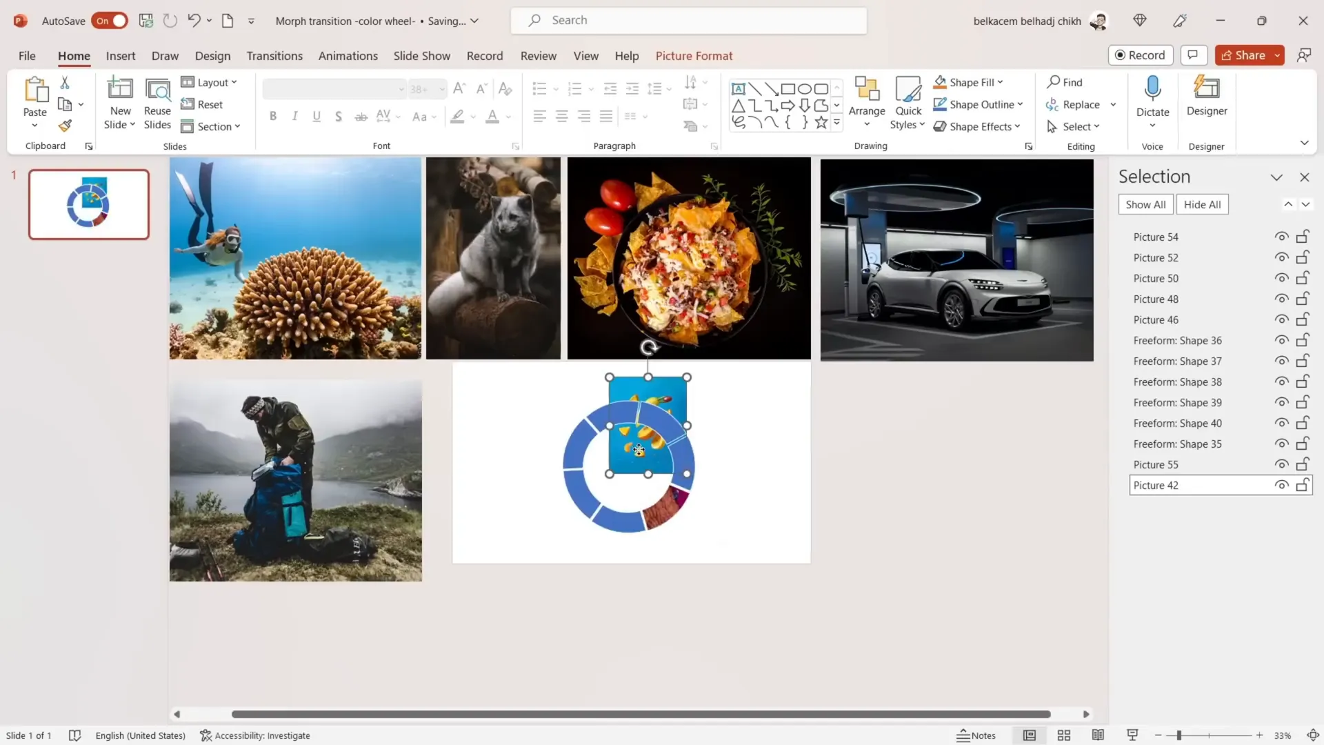 Grouping and rotating the picture wheel