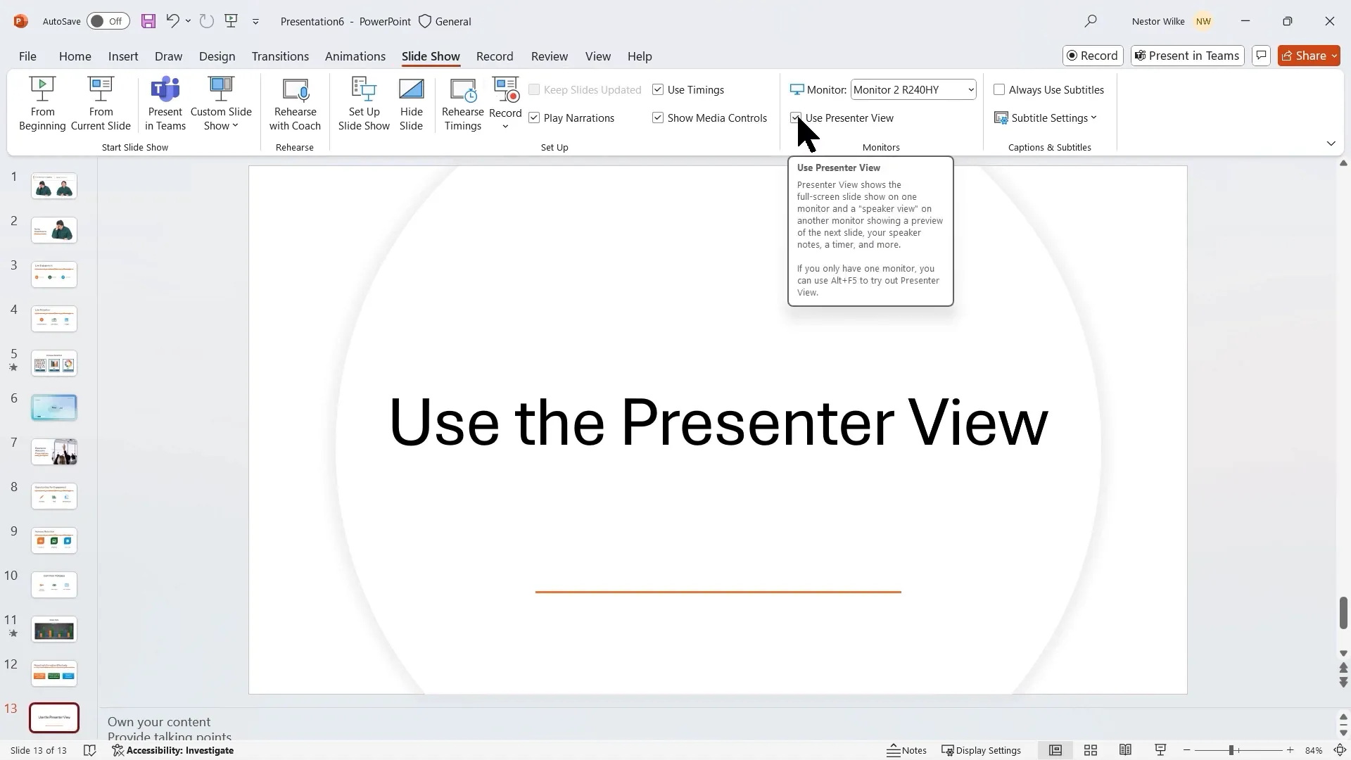PowerPoint Presenter View showing notes and upcoming slides