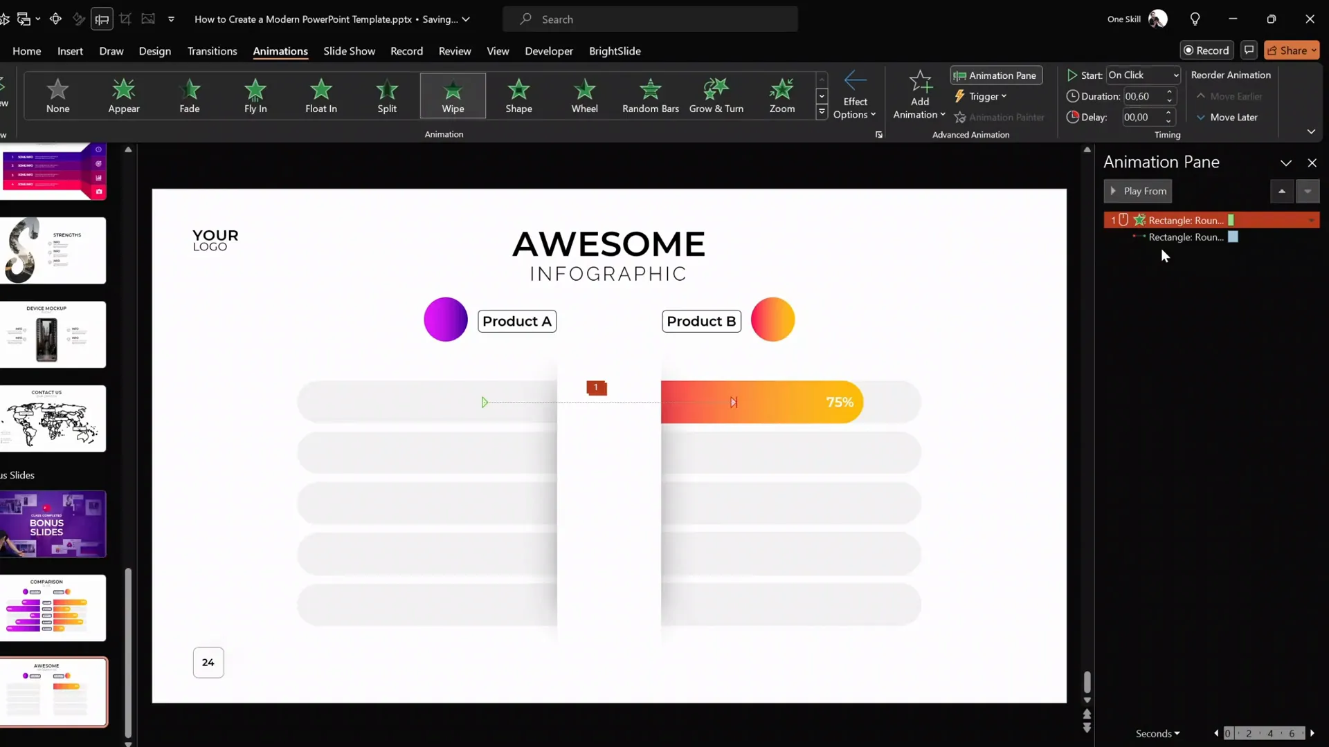 Wipe animation settings to mask sliding bar edge