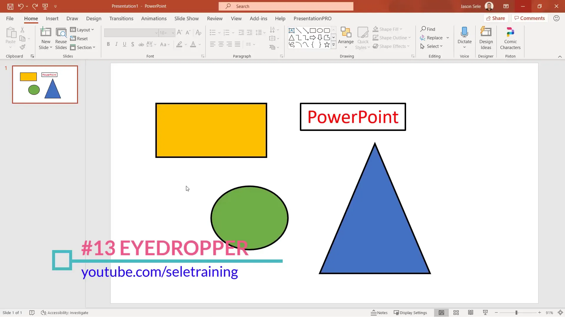 Eyedropper tool selecting color for shape fill