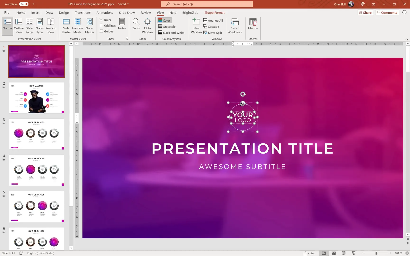 Creating a custom logo with circle and text in PowerPoint